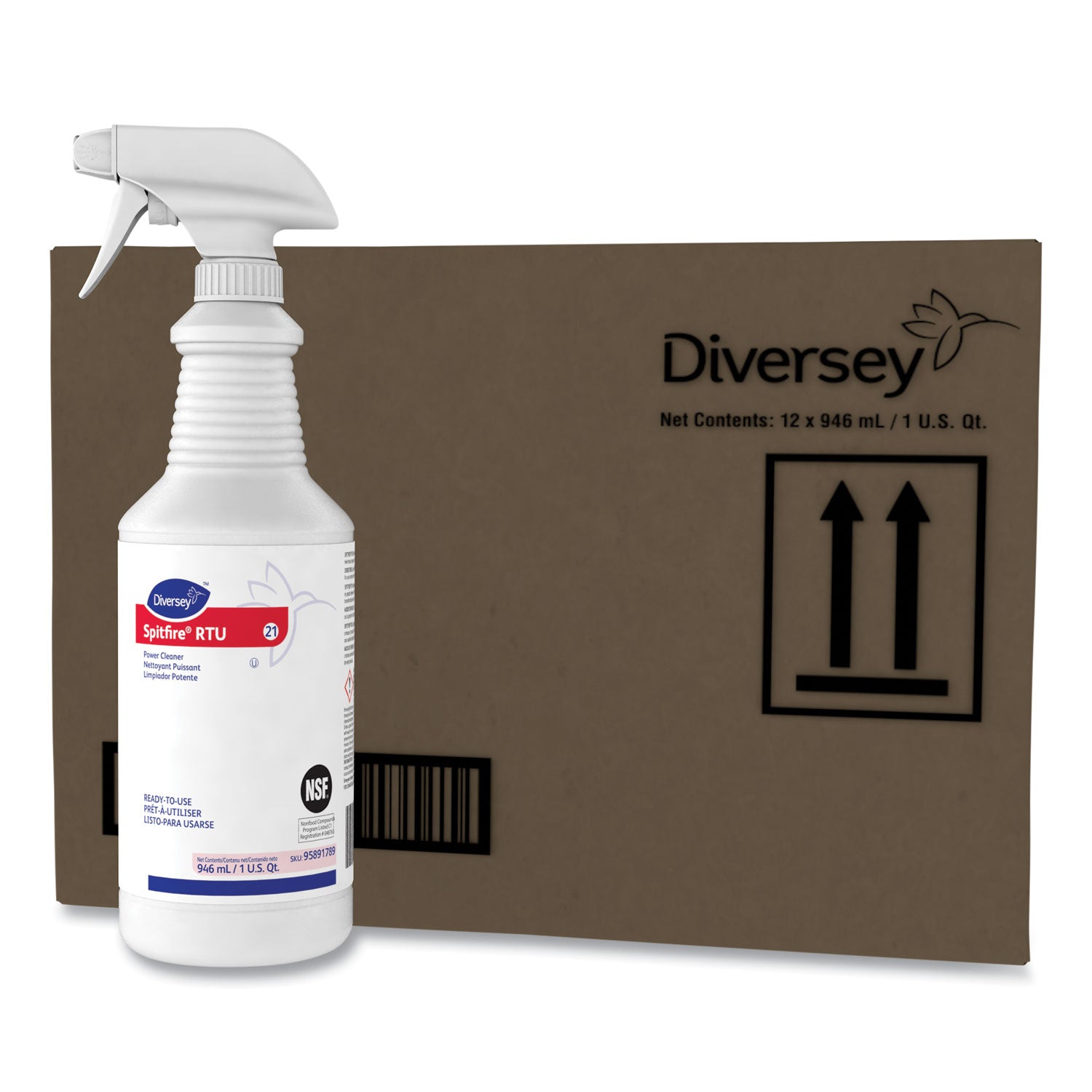 Diversey Spitfire Power Cleaner - Ready-To-Use - 32 fl oz (1 quart) - Fresh Pine Scent - Rinse-free, Residue-free, Kosher, Heavy Duty, Streak-free - Red - 12 / Carton