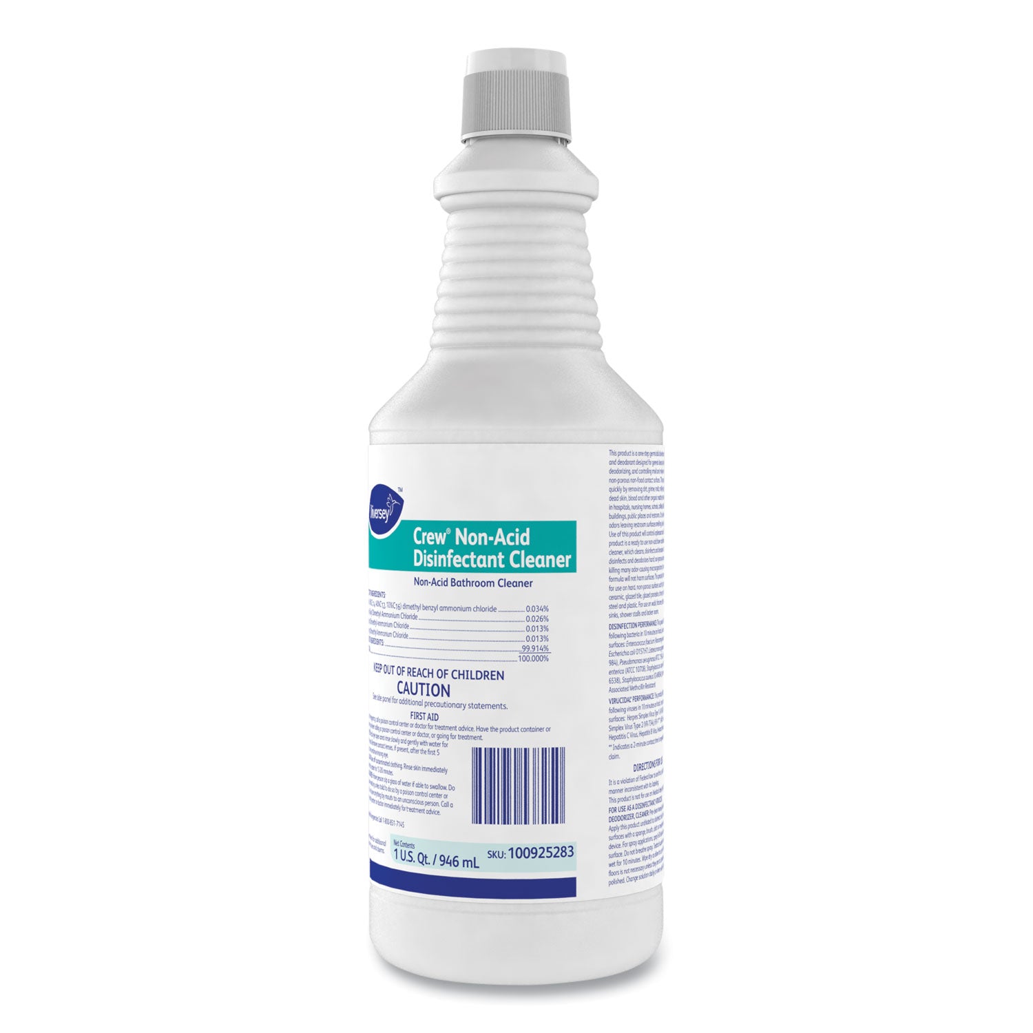 Diversey Crew Non-Acid Disinfectant Cleaner, Ready-To-Use, Liquid, 32 fl oz (1 quart), Fresh Scent, Blue, 1 Each