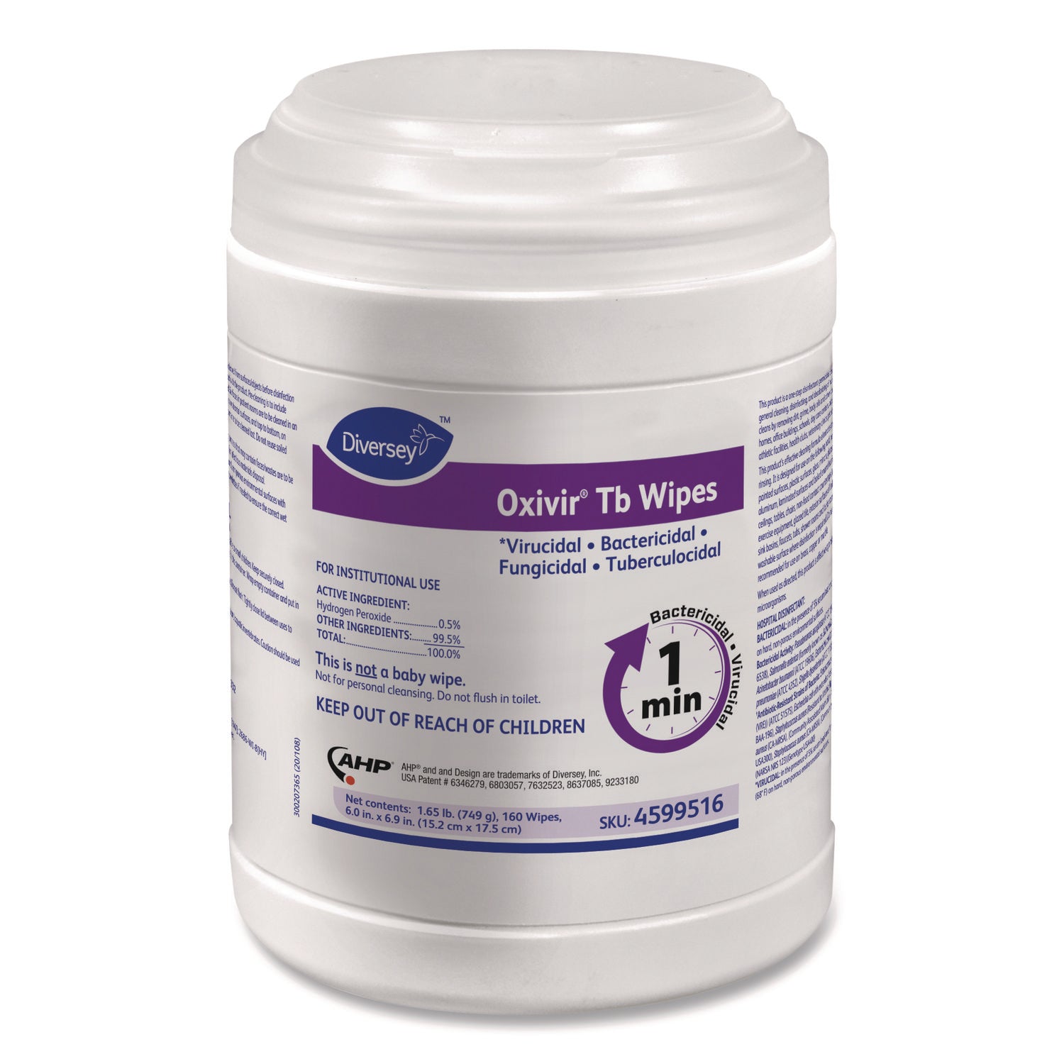 Diversey Oxivir Tb Wipes - For Multipurpose - Characteristic Scent - 7" Length x 6" Width - Recommended For: Bacteria Remover, Fungi Remover, Virus Remover, Blood Remover - Disinfectant, VOC-free - White - 160/Tub - 1 Each