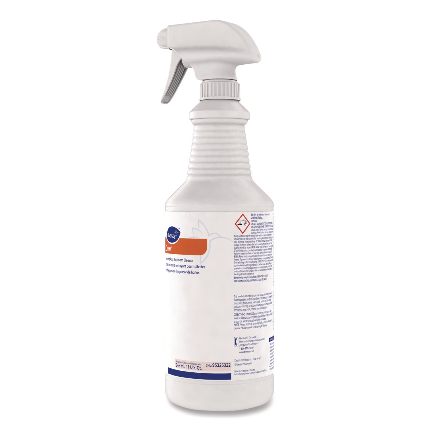 Diversey Foaming Acid Restroom Cleaner, Ready-To-Use, 32 fl oz (1 quart), Red, 1 Each