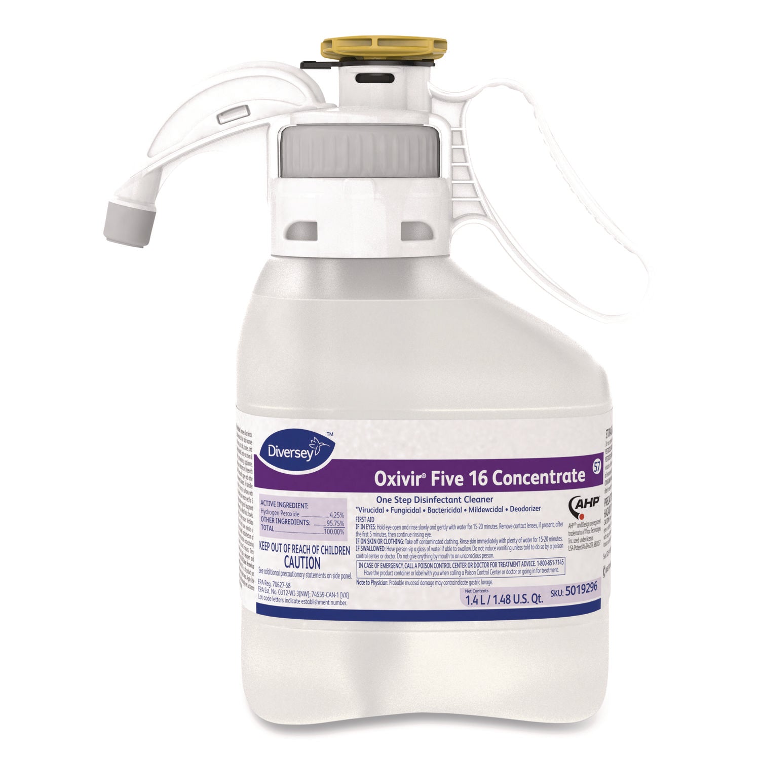 Diversey Oxivir Five 16 Disinfectant Cleaner Concentrate, 47.3 fl oz (1.5 quart), Clear, VOC-free, 1 Each