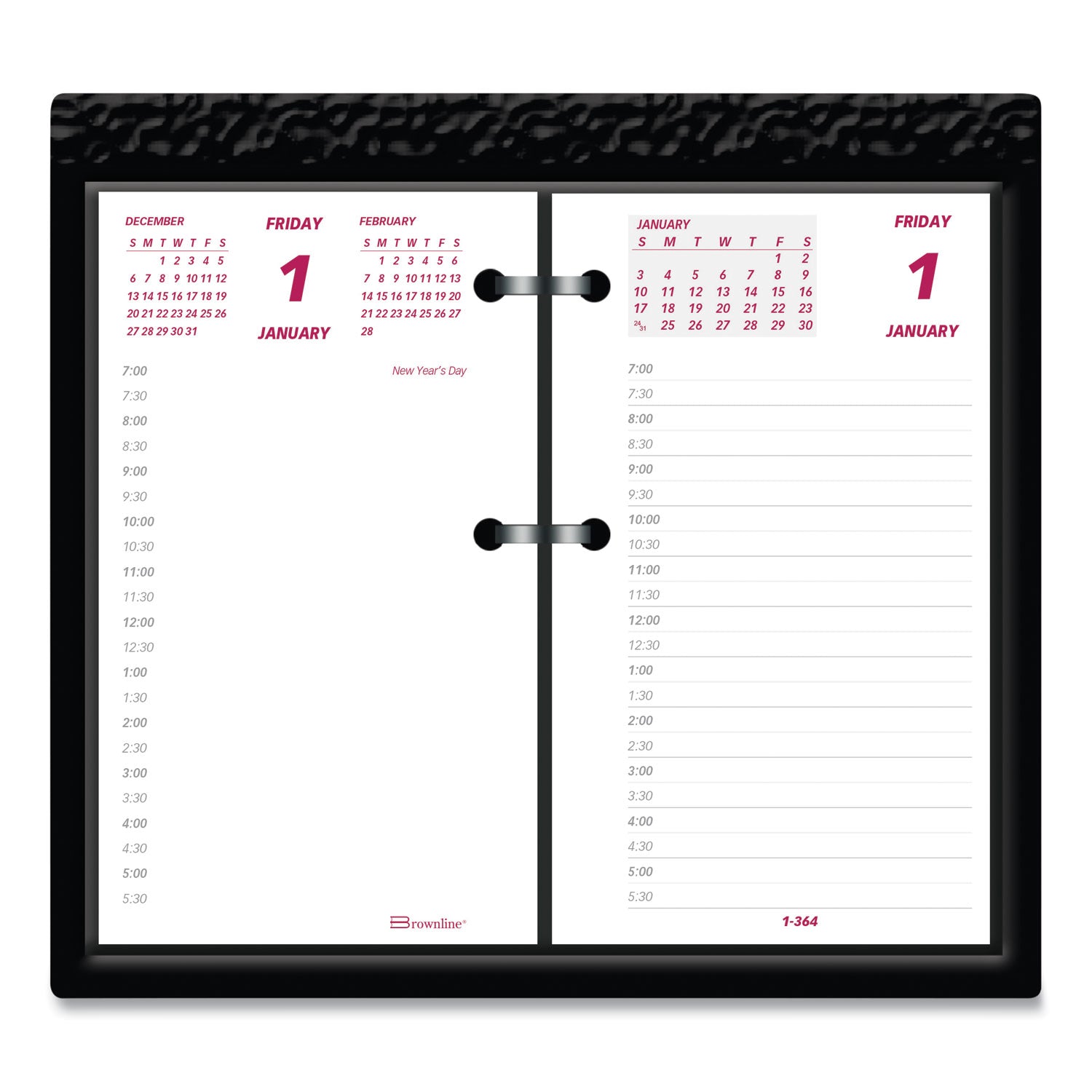 Daily - 12 Month - January 2026 to December 2026 - 7:00 AM to 6:30 PM - Half-hourly - 1 Day Double Page Layout - 6" x 3 1/2" Sheet Size - White - Paper - Reference Calendar, Unruled - 1 Each