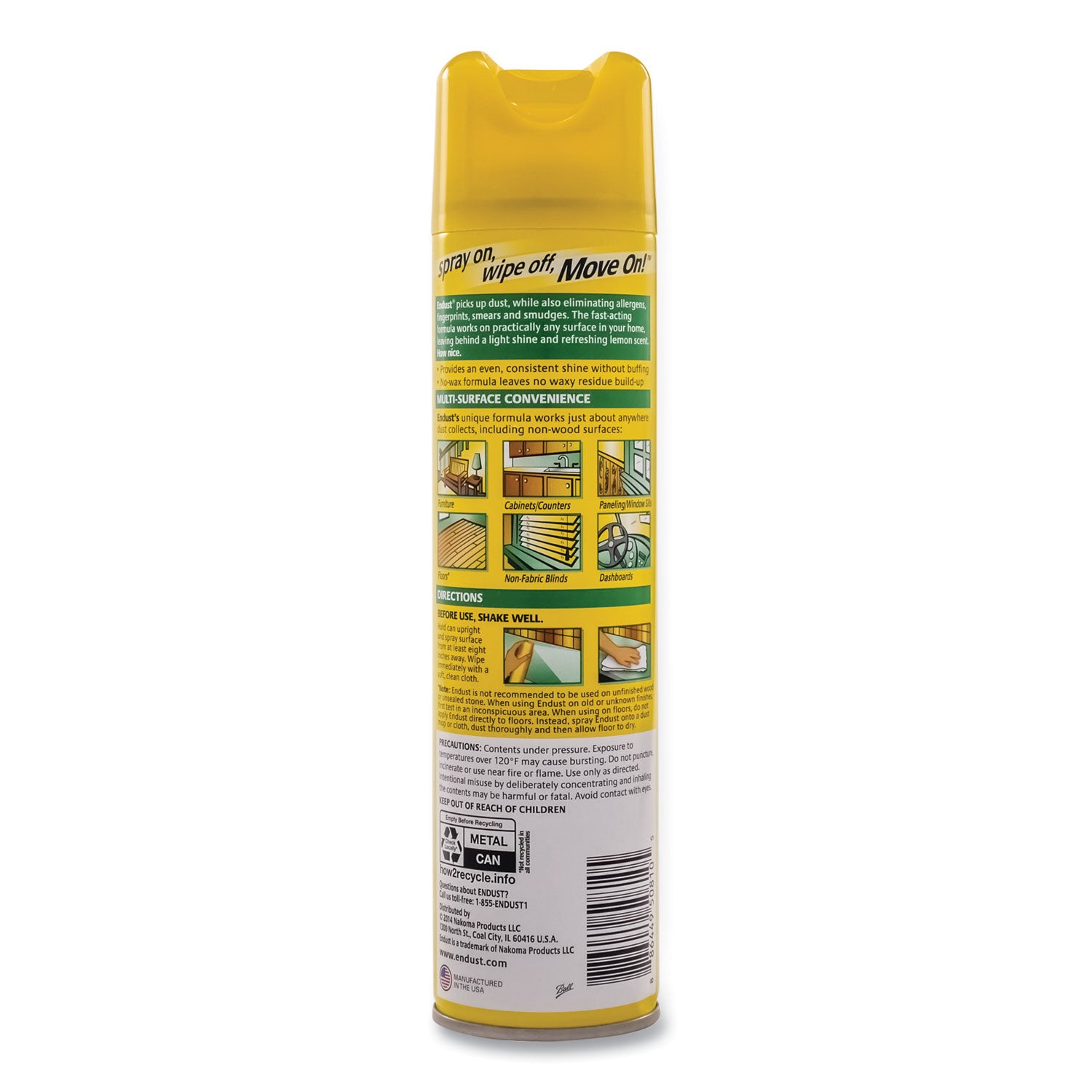 Diversey ENDUST Lemon Dust & Clean Spray - Ready-To-Use - 12.50 oz (0.78 lb) - Lemon Zest Scent - Hypoallergenic, Fragrance-free, Fast Acting, Silicon-free, Easy to Use, Residue-free - Clear - 1 Each