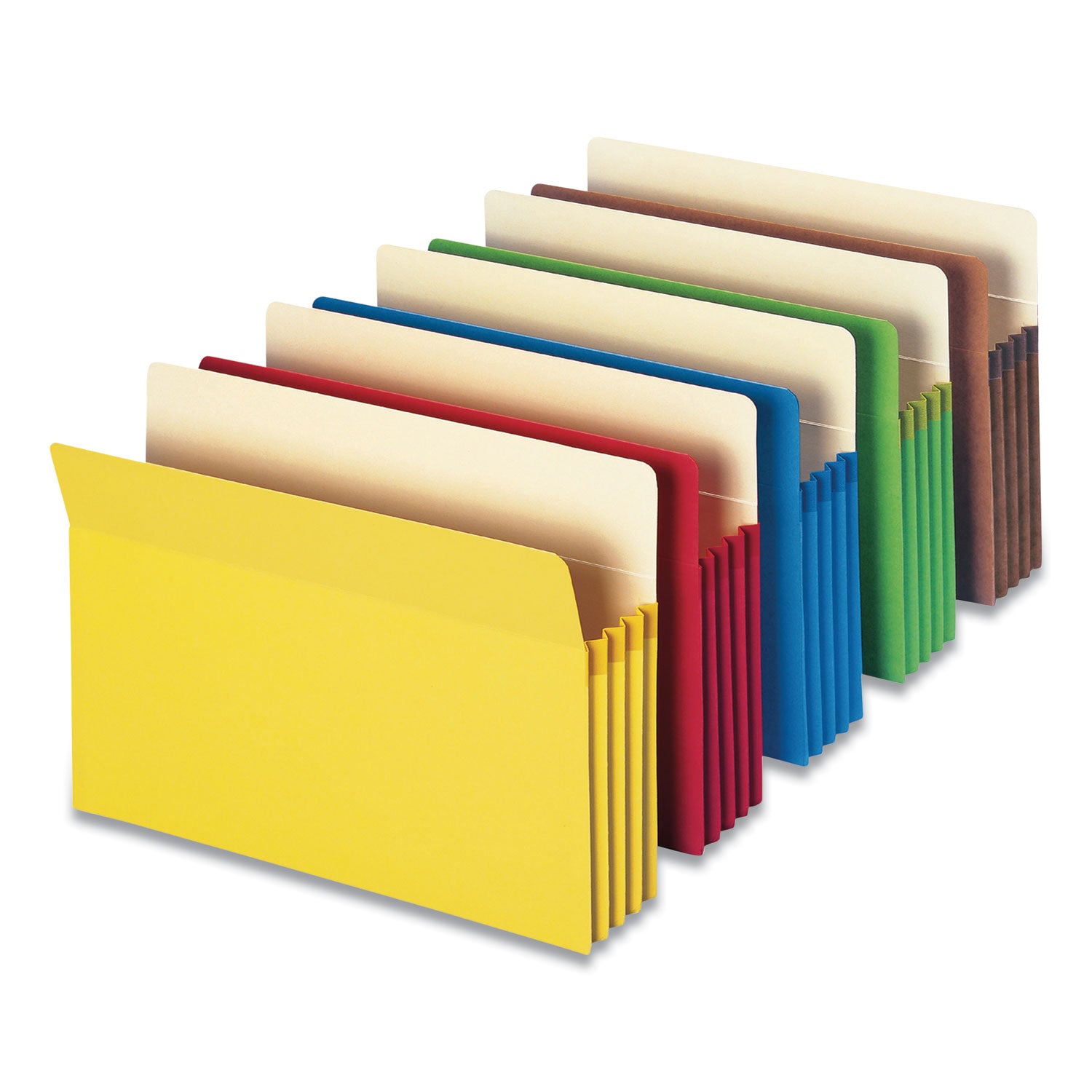 Smead Straight Tab Cut Legal Recycled File Pocket - 8 1/2" x 14" - 800 Sheets Capacity - 3 1/2" Expansion - 12.5 pt. - Manila - Yellow, Green, Red, Blue, Redrope - Tear Resistant - 10% Recycled - 5 / Pack