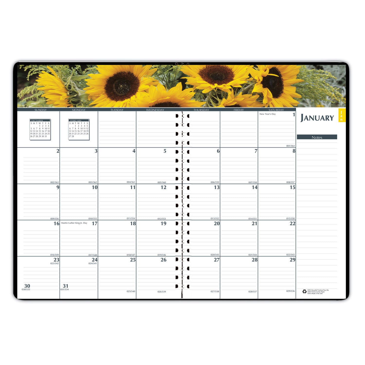 Julian Dates - Weekly, Monthly - 13 Month - January 2026 to January 2027 - 8:00 AM to 5:00 PM - Hourly - 1 Week, 1 Month Double Page Layout - 5" x 8" Sheet Size - Wire Bound - Paper, Simulated Leather - Black Cover - Tabbed, Expense Tracking - 1 Each