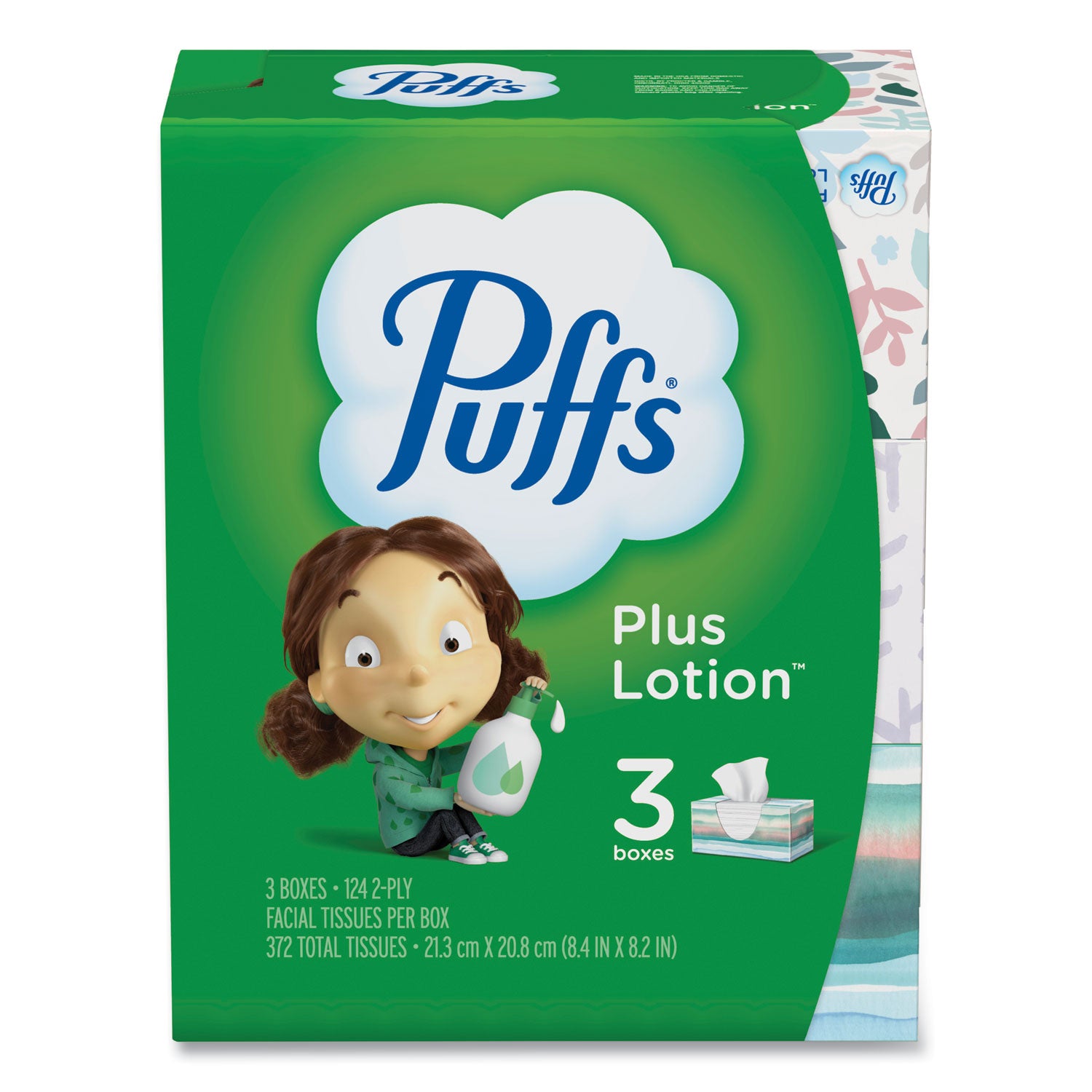 Puffs Plus Lotion Facial Tissue - 2 Ply - 8.40" Length - WhiteBox - 124/Box - 3 / Pack
