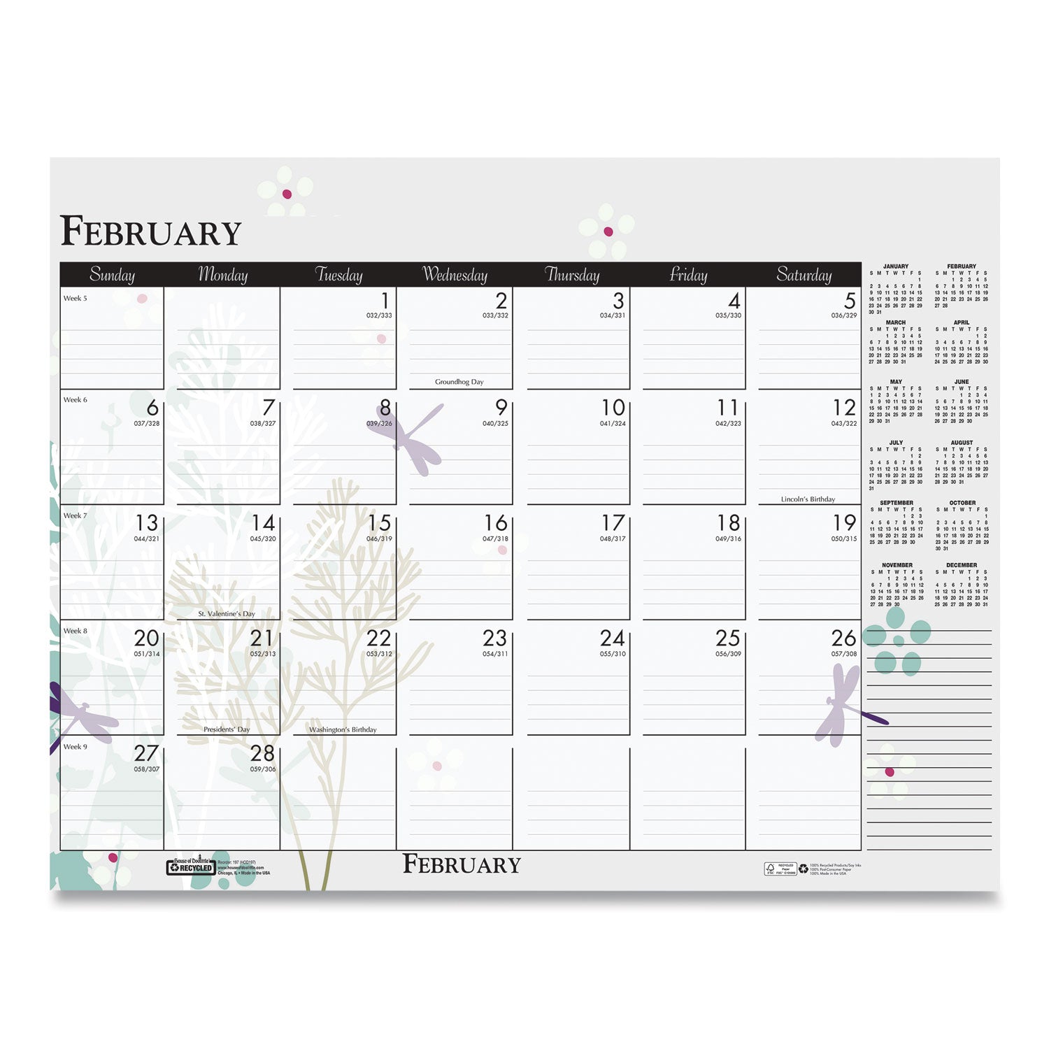 Julian Dates - Monthly - 12 Month - January 2026 to December 2026 - 18 1/2" x 13" Sheet Size - Desk, Desk Pad - Multicolor - Planing Calendar, Reinforced Corner, Perforated, Easy Tear, Printed - 1 Each