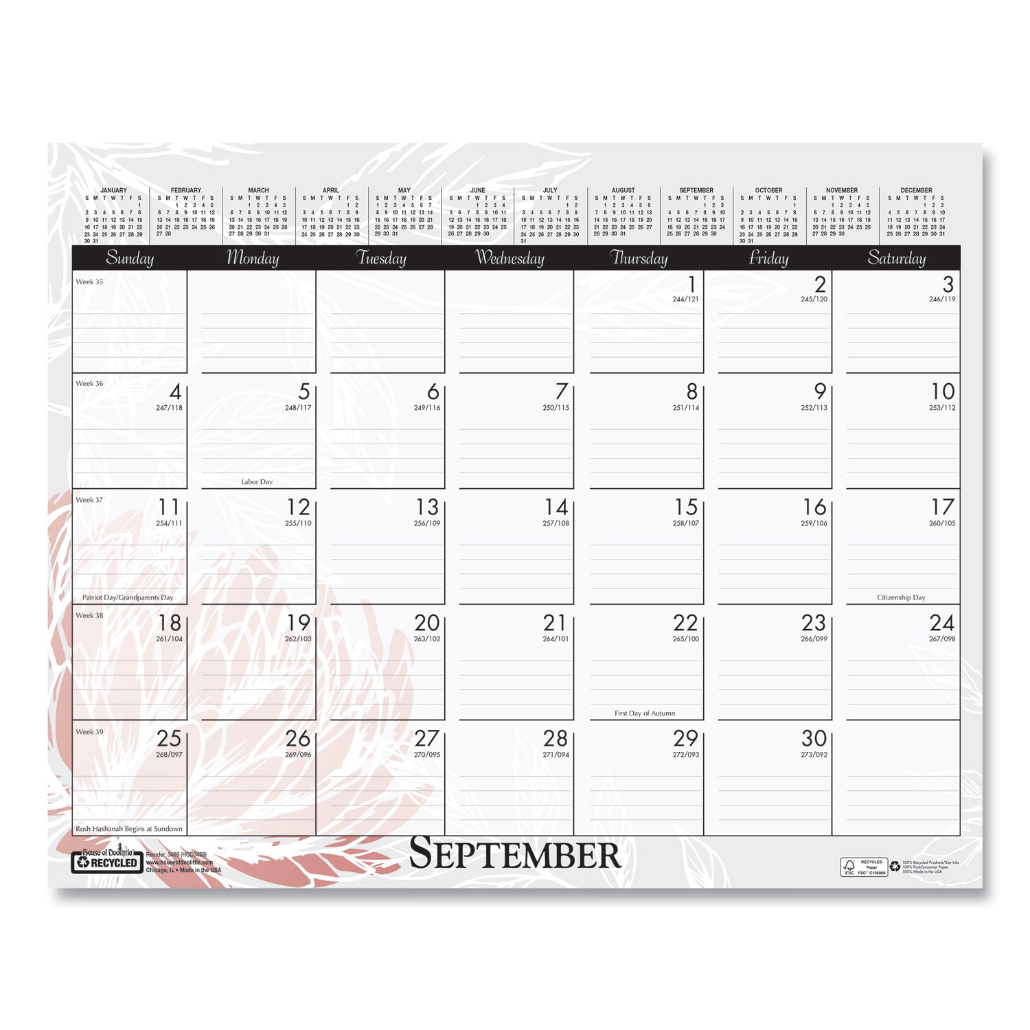 Julian Dates - Monthly - 12 Month - January to December - 12" x 15" Sheet Size - Wire Bound - Desk - Wall Mount - Multi - Paper - Hanger, Printed - 1 Each