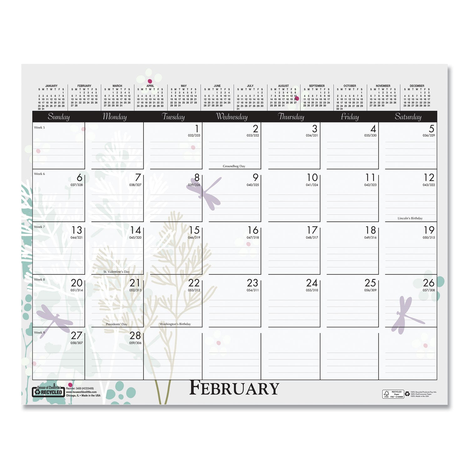 Julian Dates - Monthly - 12 Month - January to December - 12" x 15" Sheet Size - Wire Bound - Desk - Wall Mount - Multi - Paper - Hanger, Printed - 1 Each