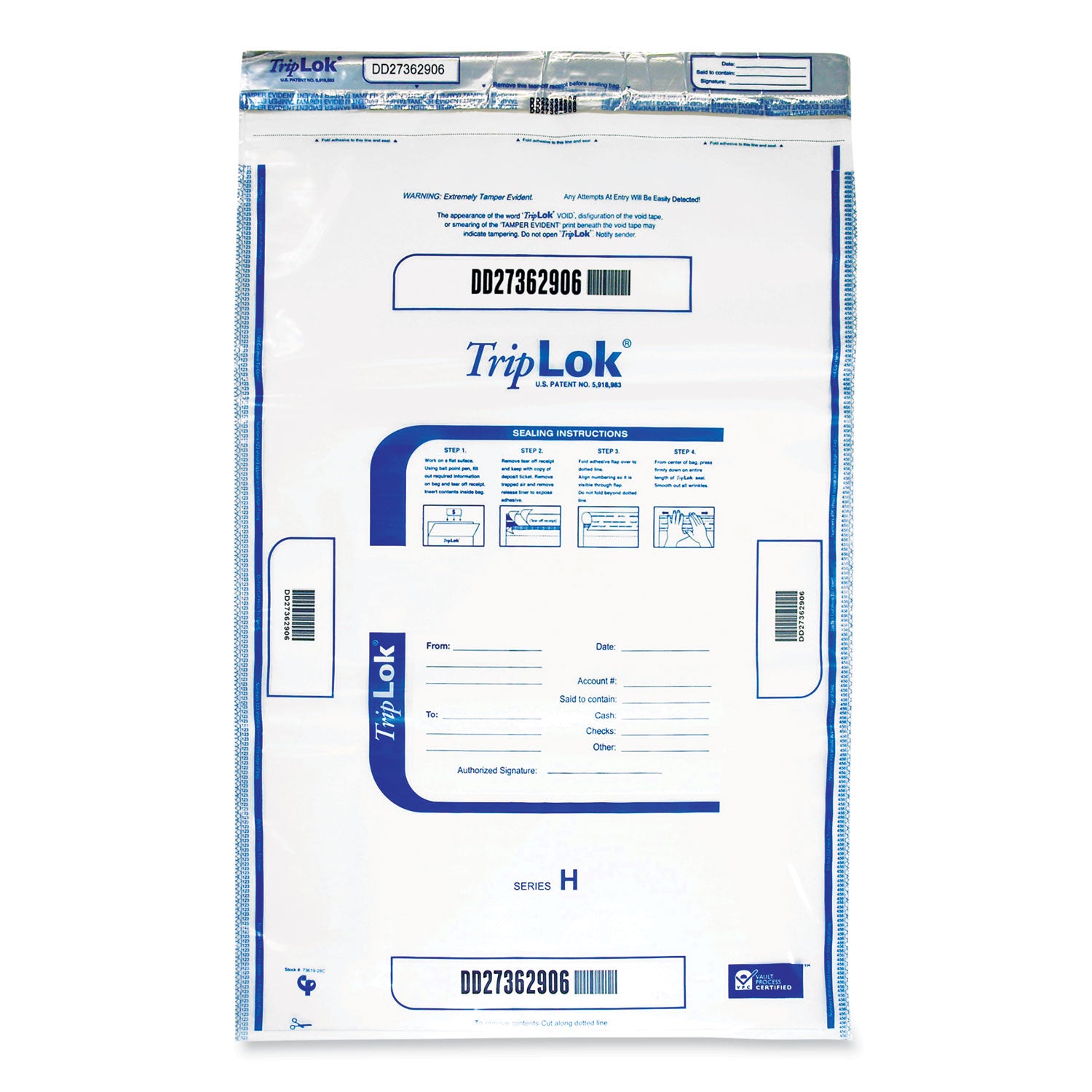 16" Length x 12" Width - Seal Closure - Clear - Polyethylene - Security, Currency Handling, Bank, Cash - 100 / Pack