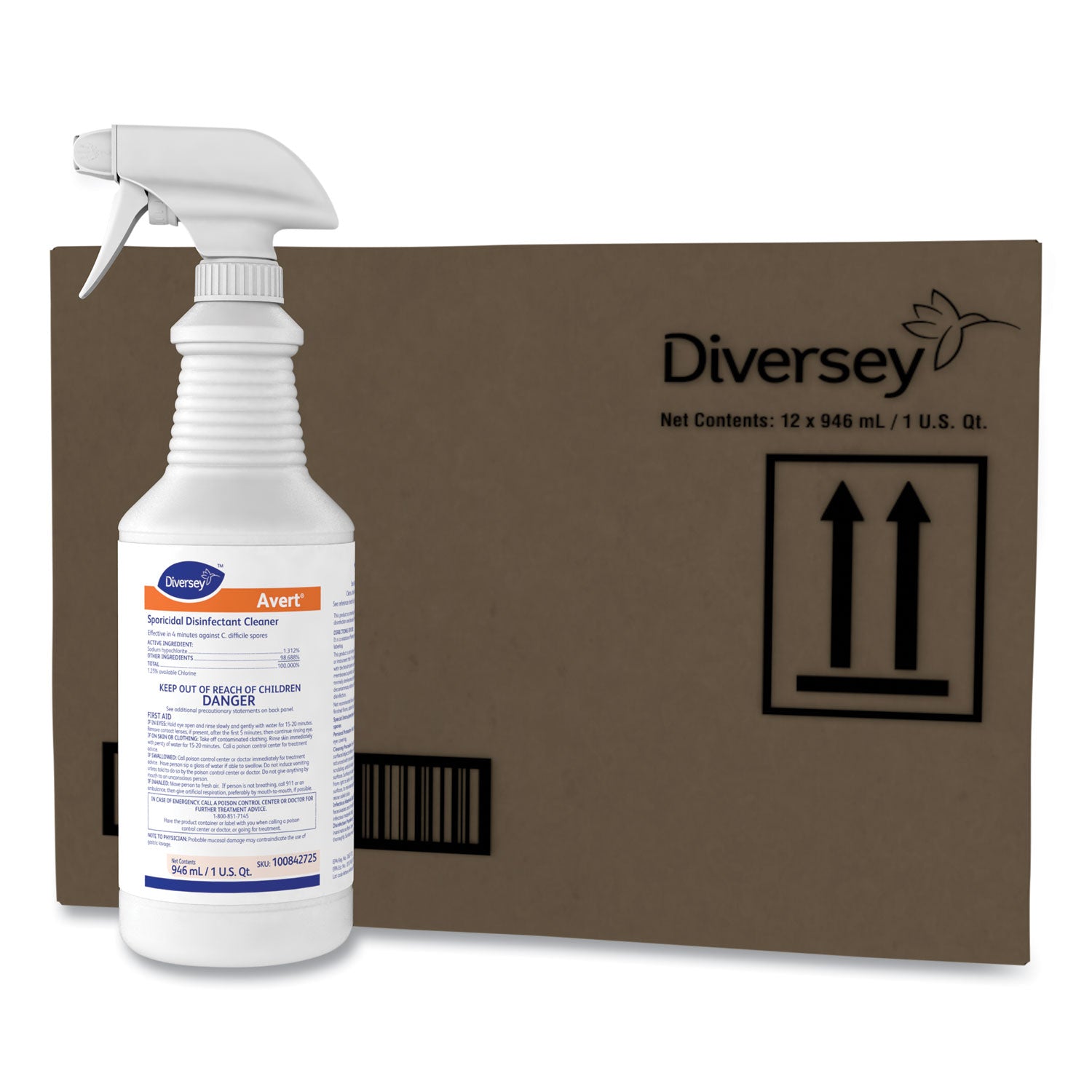 Ready-To-Use - 32 fl oz (1 quart) - Chlorine Scent - Disinfectant, Deodorize, Rinse-free - Yellow - 12 / Carton