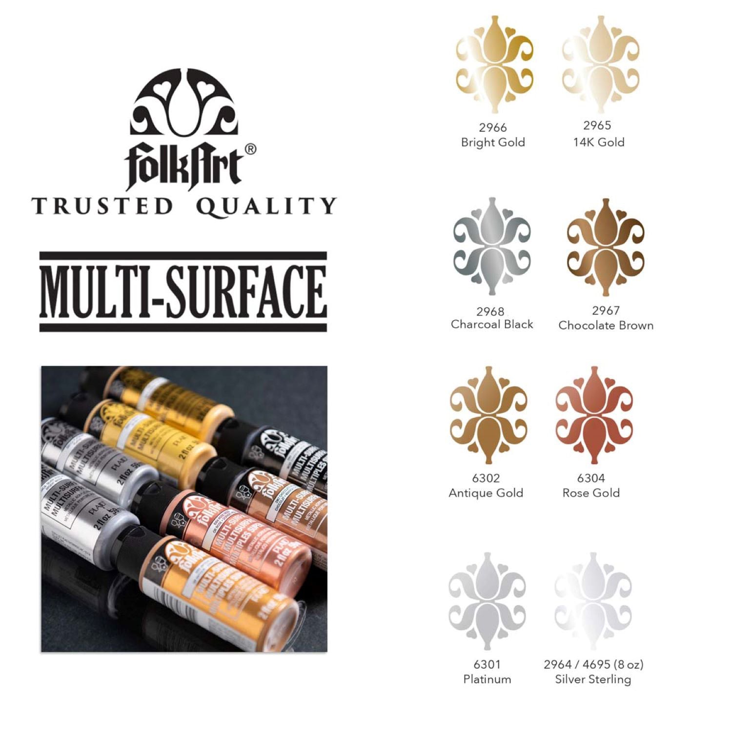 Multi-Surface Acrylic Paint Set, 2oz., Metallics, 8-Piece Set