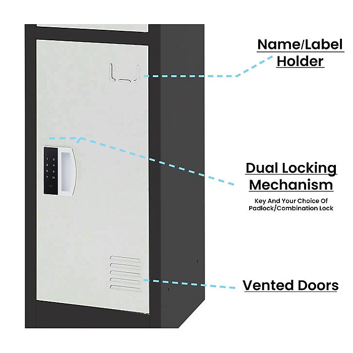 72" H x 12" W  Triple Tier Steel Storage Locker with Digital Lock, Black and White