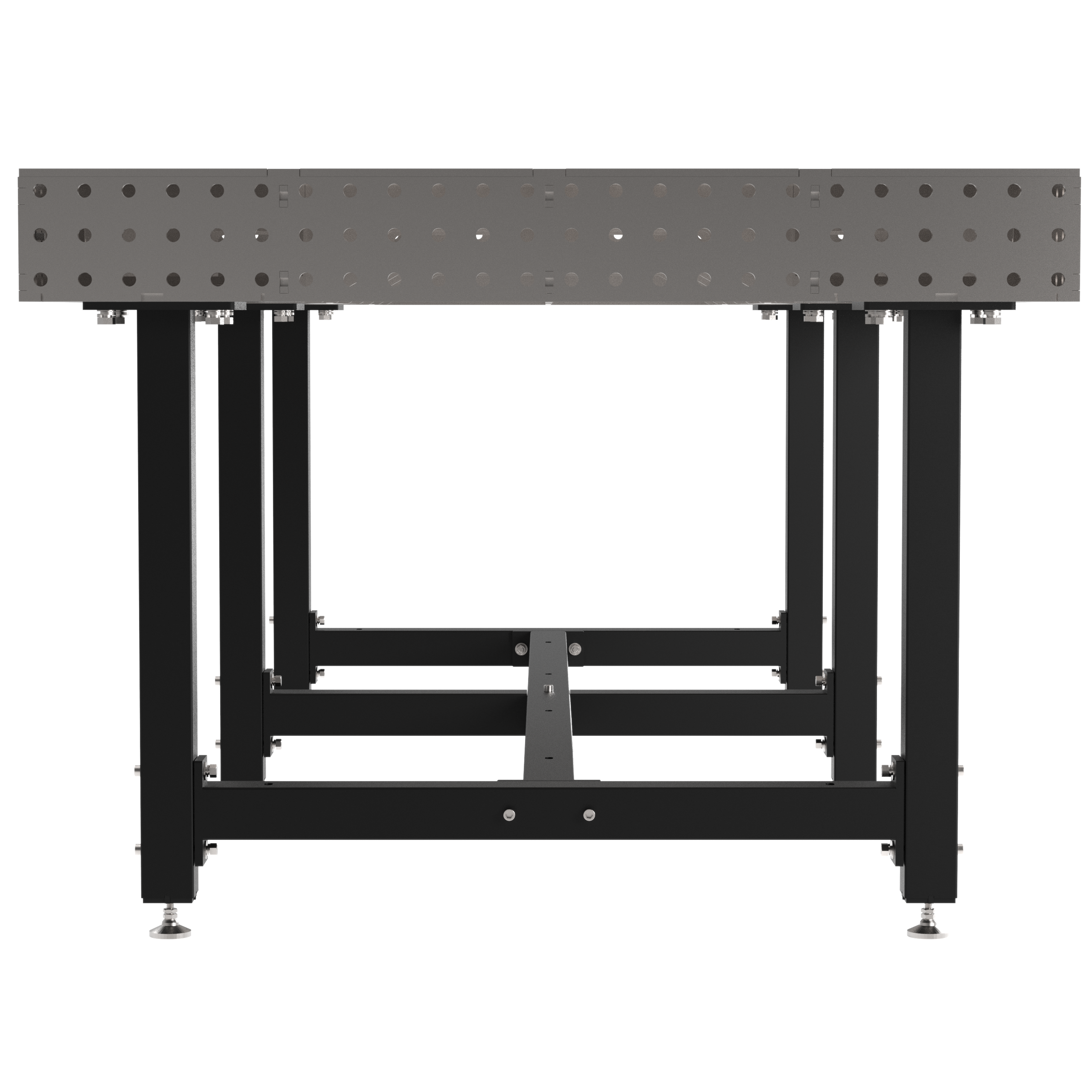 Welding Fixture Table, Fixed Height, 36"H x 96"L x 48"D, 1/4" Carbon Steel Top, Six Black Powdercoat Legs, Self-Leveling Feet