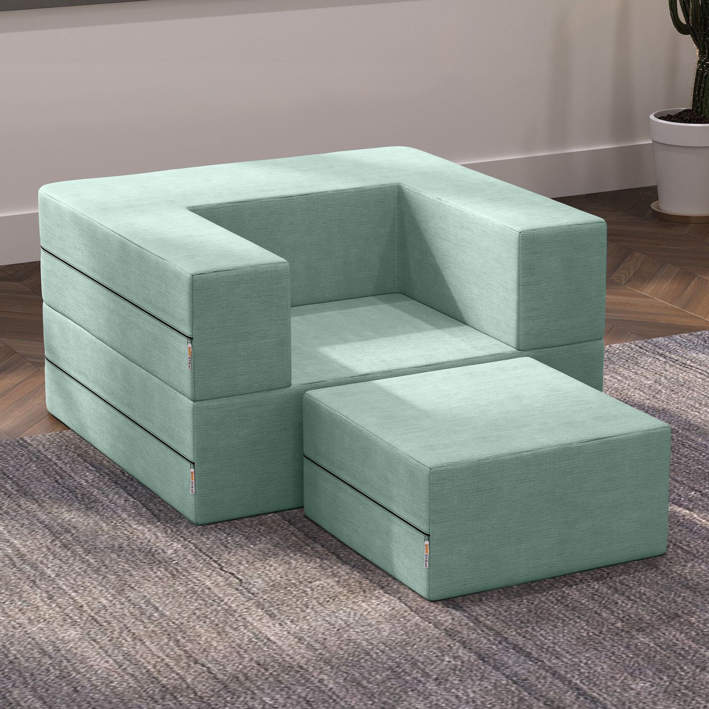 Jaxx Zipline Convertible Sleeper Futon Chair & Ottoman with Machine-Washable Cover, Caribbean