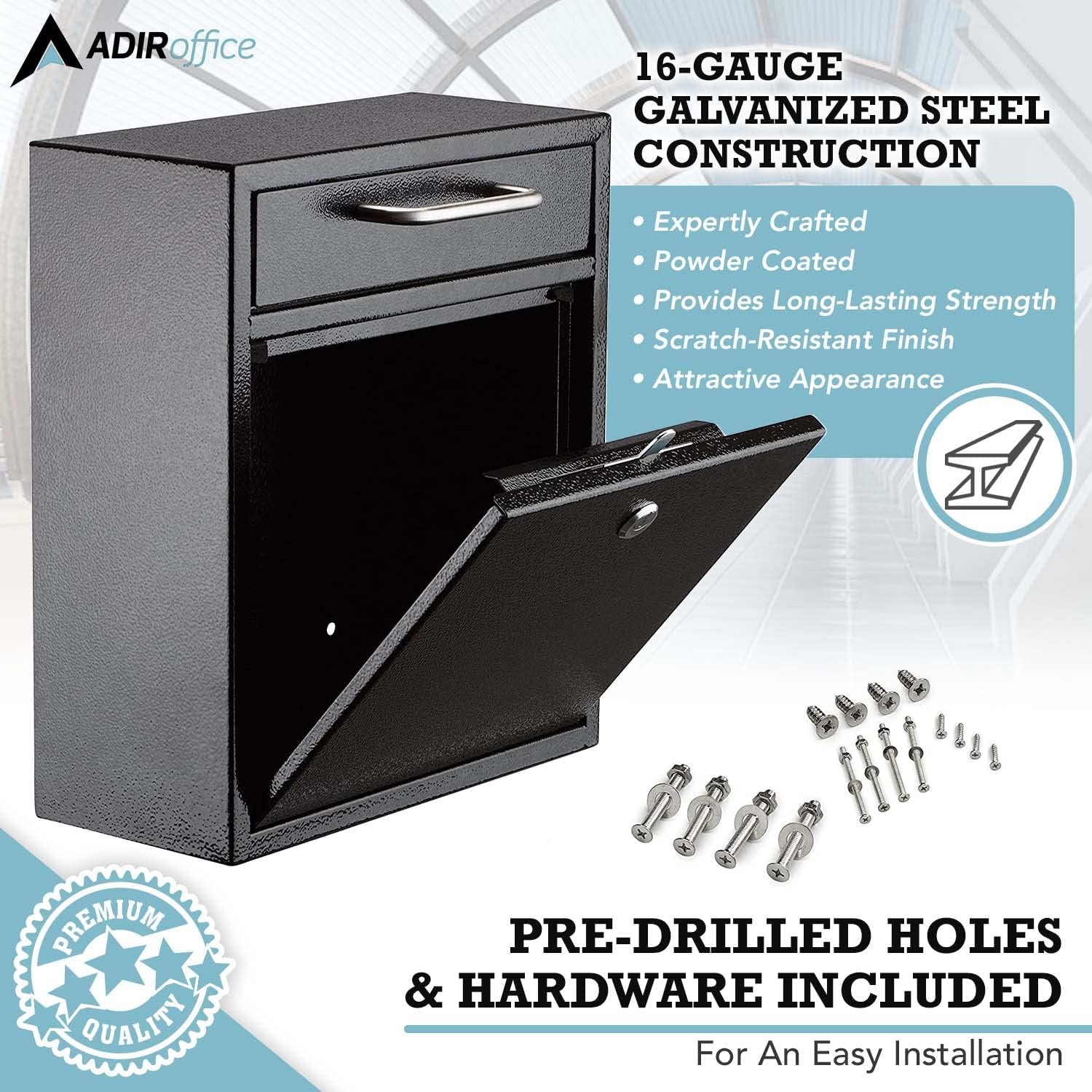 Large Ultimate Black Drop Box Wall Mounted Mail Box with Suggestion Cards