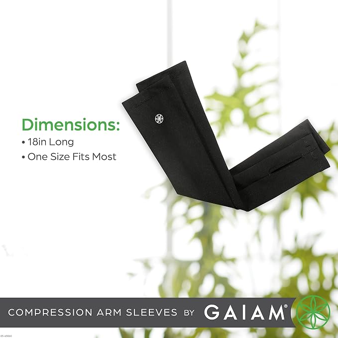 Gaiam Yoga Compression Arm  Sleeves - Pair of Sleeves for Pilates, Training, General Fitness - Comfort-Fit Support for Muscles - Sold as Pairs