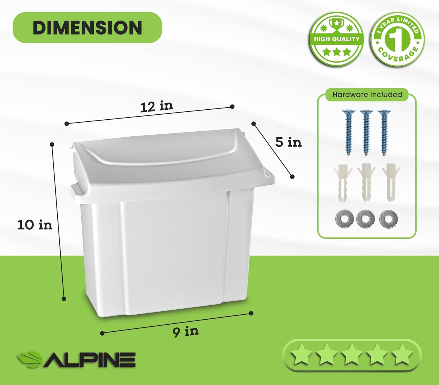 White Durable Plastic Sanitary Napkin Receptacle 2 Pack