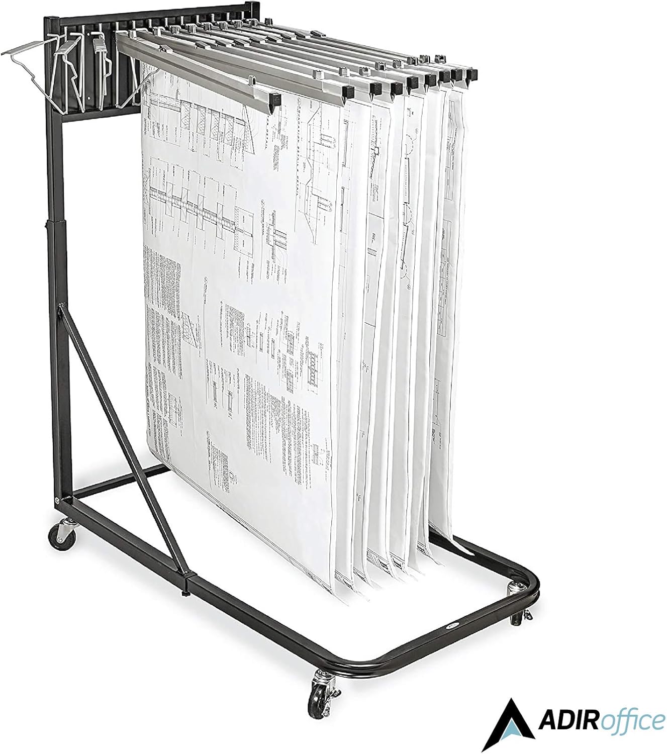 Vertical File Rolling Stand for Blueprints, Black