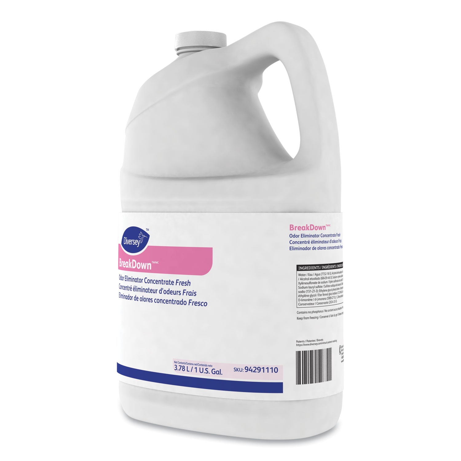 Diversey BreakDown Odor Eliminator, Concentrate, Liquid, 128 fl oz (4 quart), Cherry Almond Scent, Organic, Red Bottle, 1 Each