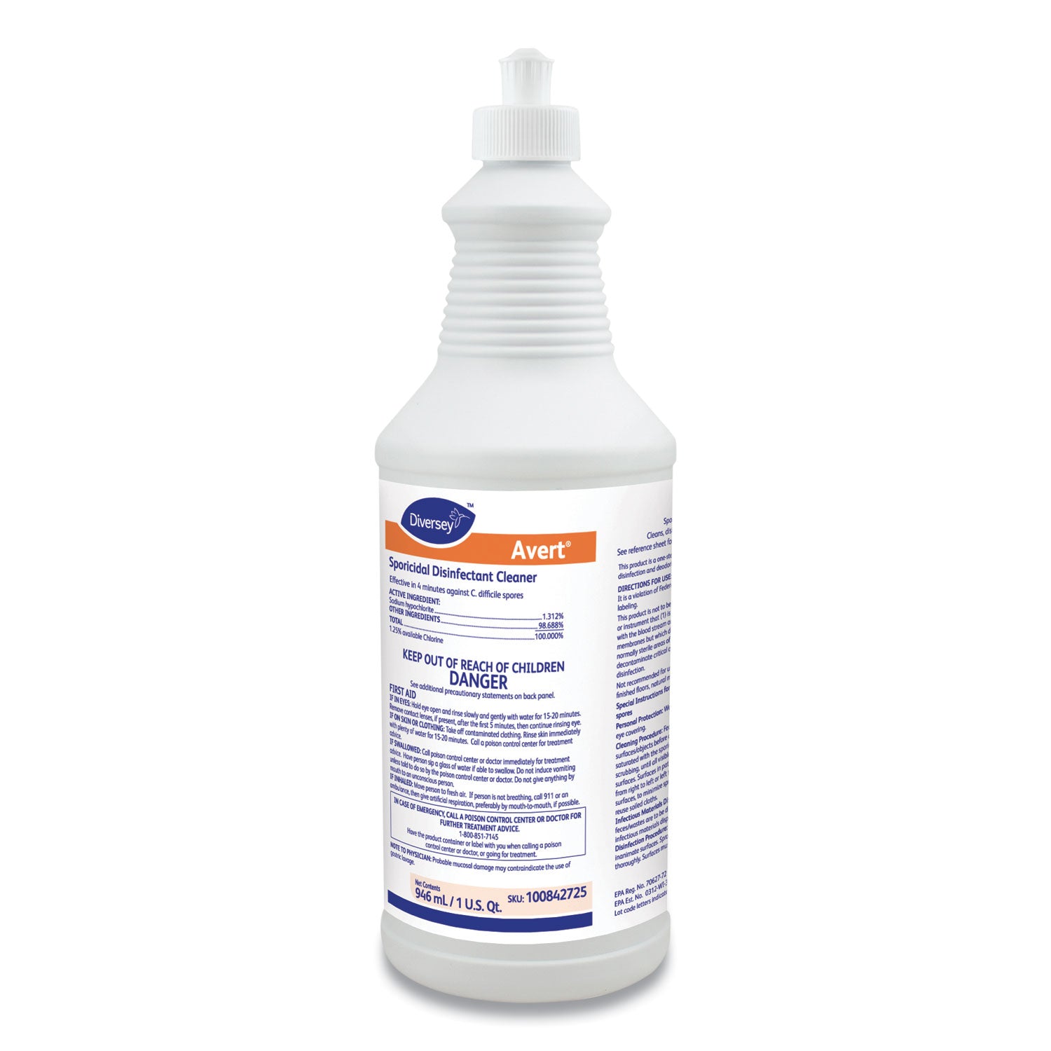 Ready-To-Use - 32 fl oz (1 quart) - Chlorine Scent - Disinfectant, Deodorize, Rinse-free - Yellow - 12 / Carton