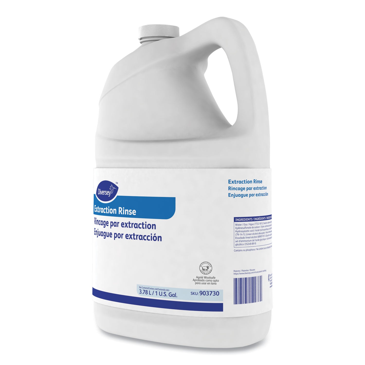 Diversey Carpet Extraction Rinse, Liquid, 128 fl oz, Fruity Floral/Fresh Scent, 3.19 pH, Clear, 4/Carton