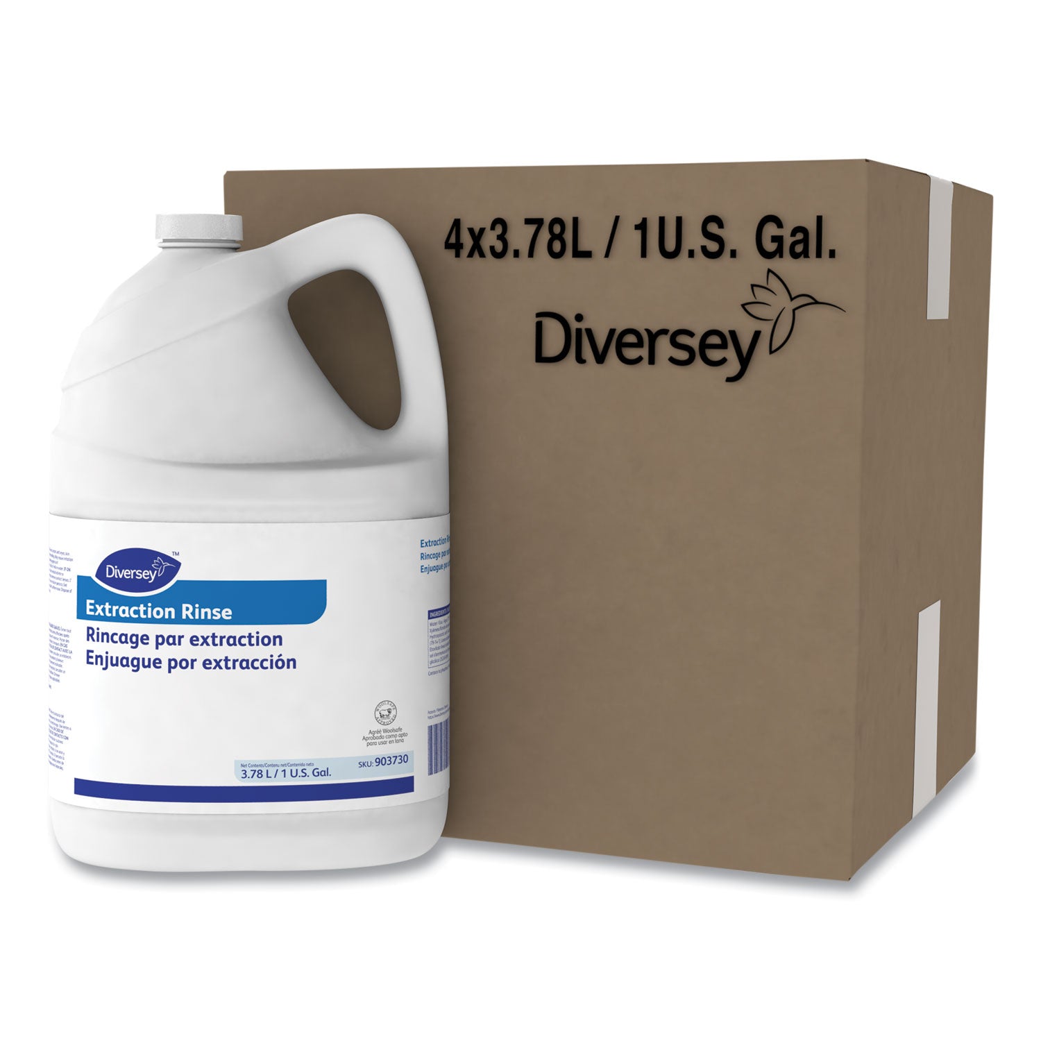 Diversey Carpet Extraction Rinse, Liquid, 128 fl oz, Fruity Floral/Fresh Scent, 3.19 pH, Clear, 4/Carton