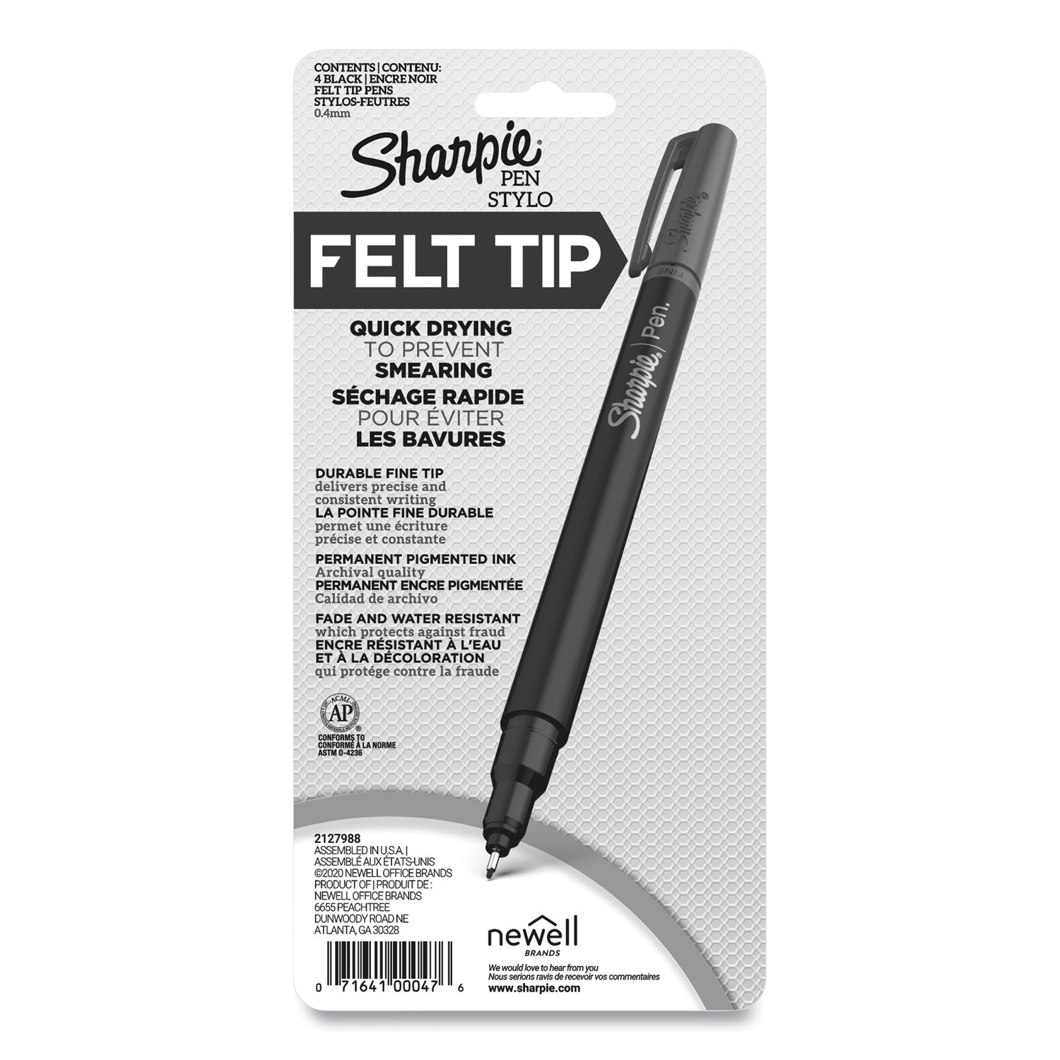 Sharpie Fine Point Pen - Fine Needle Pen Point - Black Ink - Gray, Black Barrel - 4 / Pack
