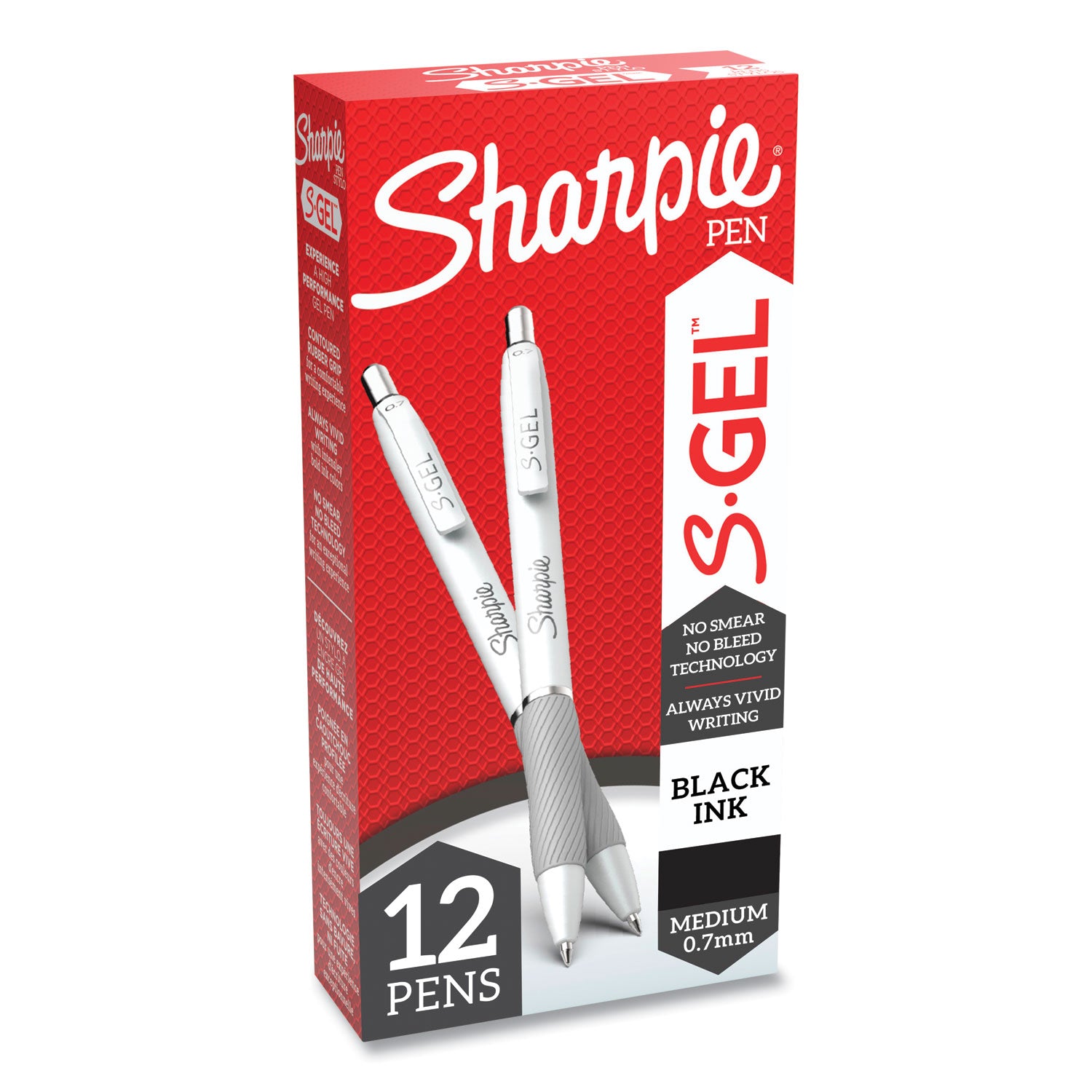 Sharpie S-Gel Pen - 0.7 mm Medium Pen Point - Black Ink - Gel-based - White Barrel - 1 Dozen