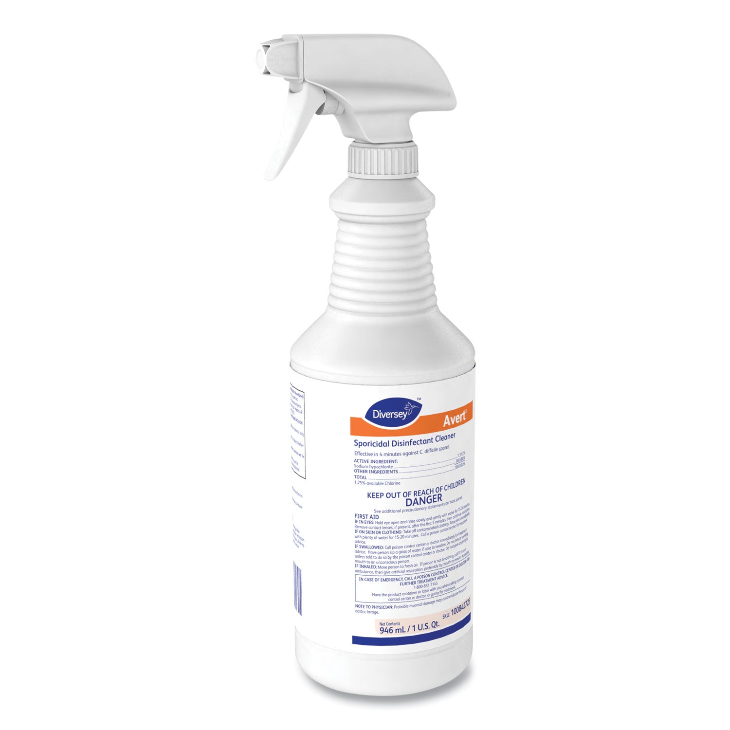 Ready-To-Use - 32 fl oz (1 quart) - Chlorine Scent - Disinfectant, Deodorize, Rinse-free - Yellow - 12 / Carton