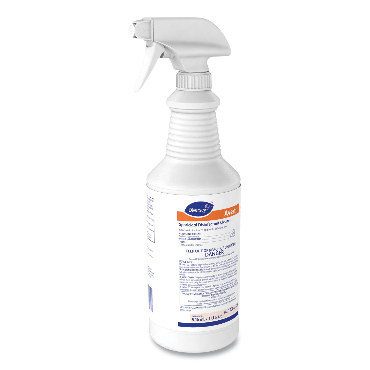 Ready-To-Use - 32 fl oz (1 quart) - Chlorine Scent - Disinfectant, Deodorize, Rinse-free - Yellow - 12 / Carton