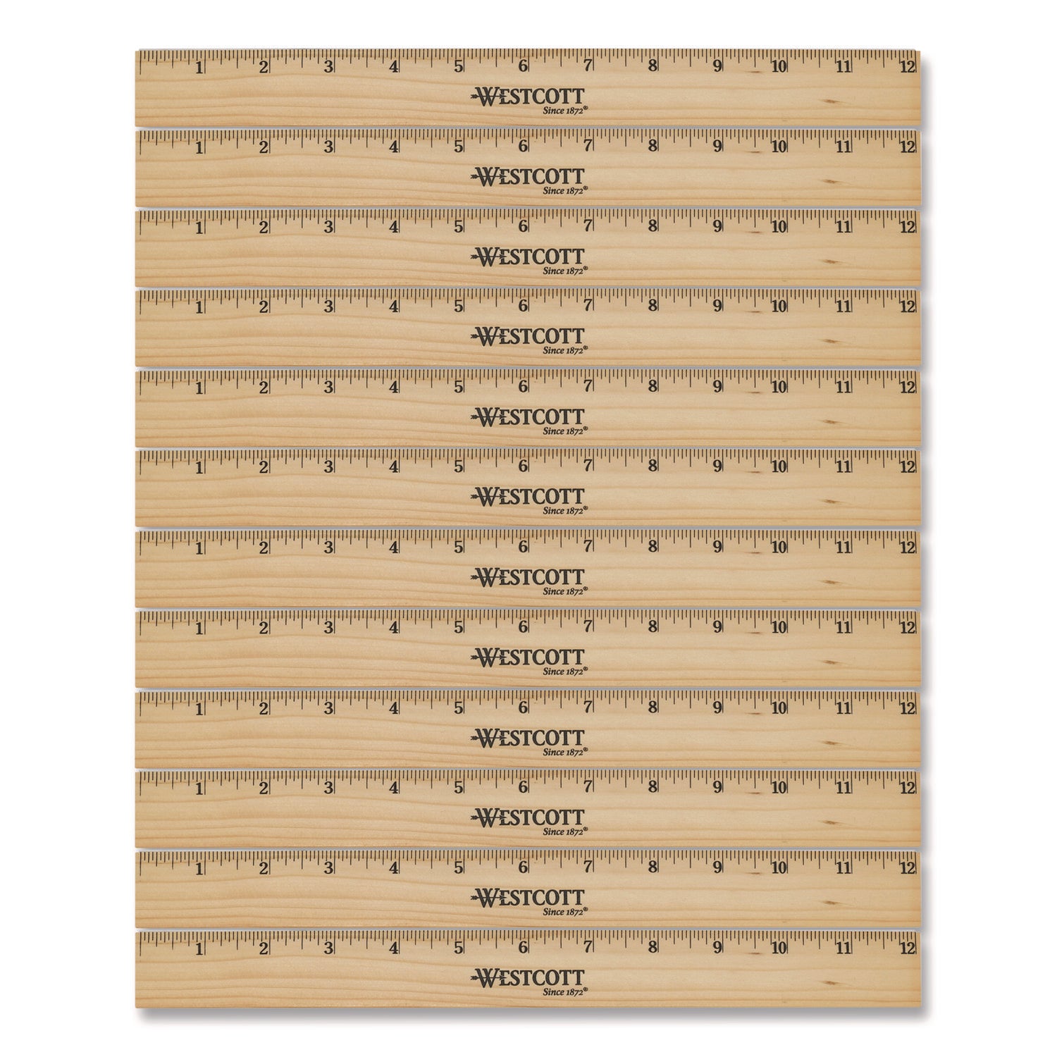 Beveled Wood Ruler, Standard, 12" Long, Natural Hardwood, 12/pack