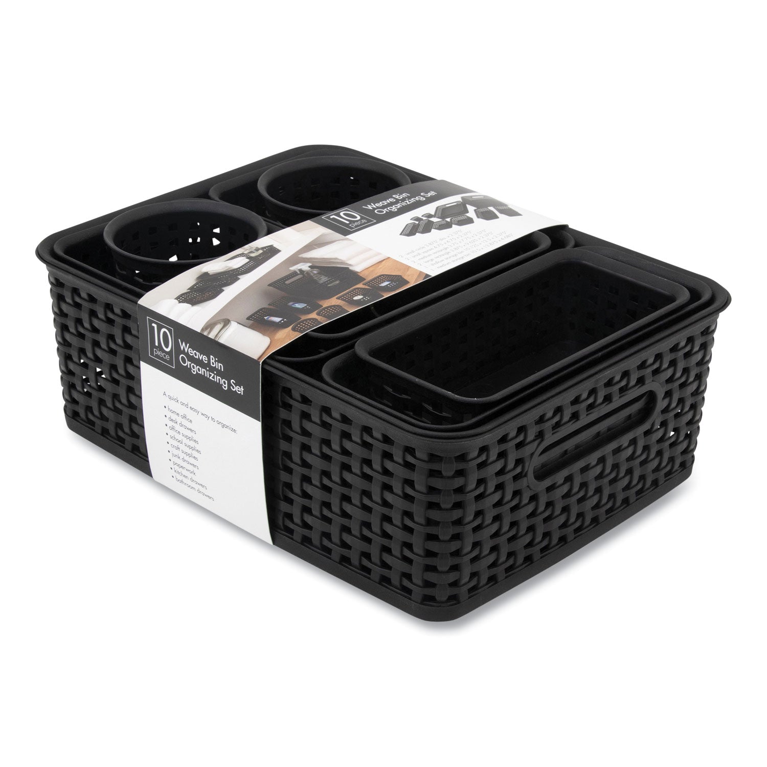 Plastic Weave Bin, Black, Pack of 10