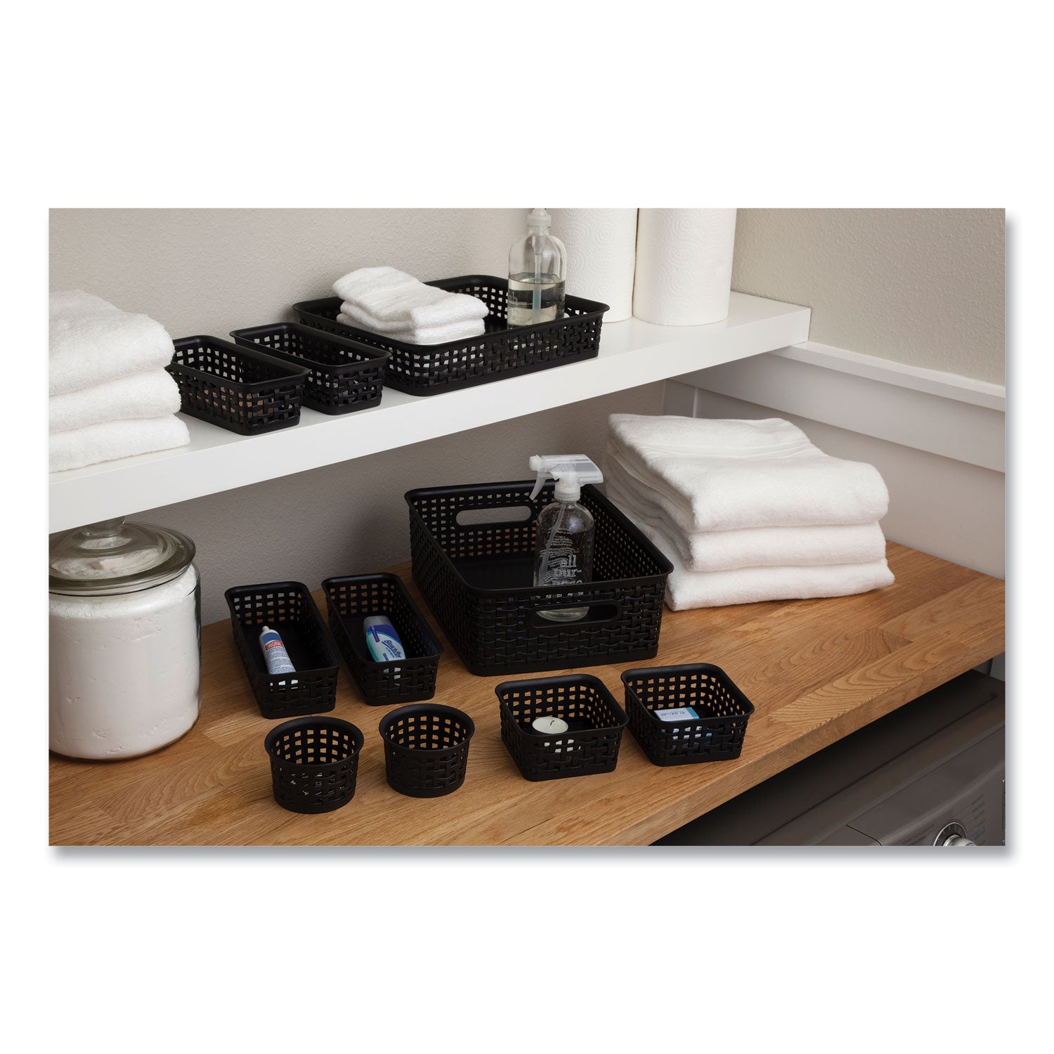 Plastic Weave Bin, Black, Pack of 10
