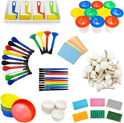 Hygloss- Armada Art - Painting Products Treasure Box - Includes 24 Specialty Paintbrushes, 10 Paint Bowls, 10 Non-Spill Paint Pots, Sponges, Stampers, Rollers, Dot Daubers, and Craft Cups, 125 Pieces