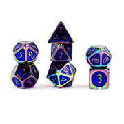 FanRoll 16mm Metal Polyhedral DND Dice Set: Rainbow w/Blue Enamel, Role Playing Game Dice for Dungeons and Dragons