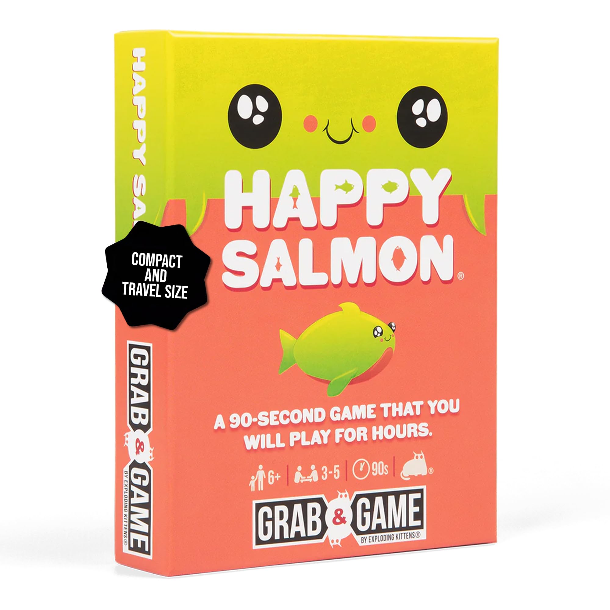 Exploding Kittens Happy Salmon Grab & Game - 3-8 Players - Ages 6+ - 90 Second Rounds - Travel Sized Cards - Easy to Learn Quick Matching - Party, Family Night, Kids and Adults