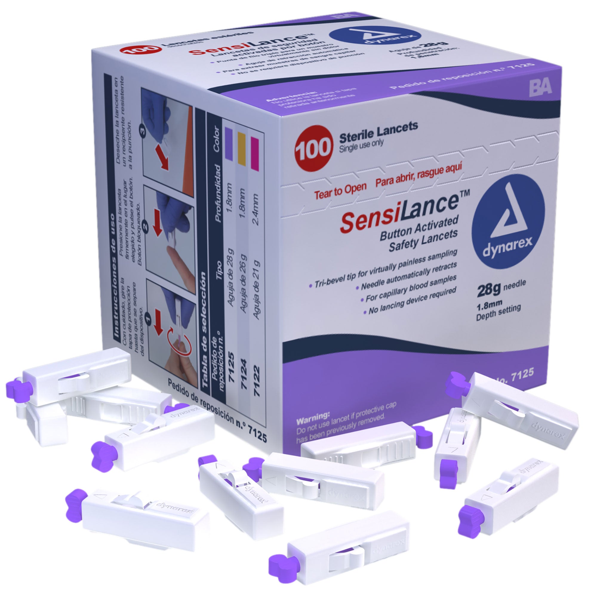 Button Activated Safety Lancets - Sterile, 28G Needle, 1.8mm - 100 pcs per Box/10 Boxes per Case