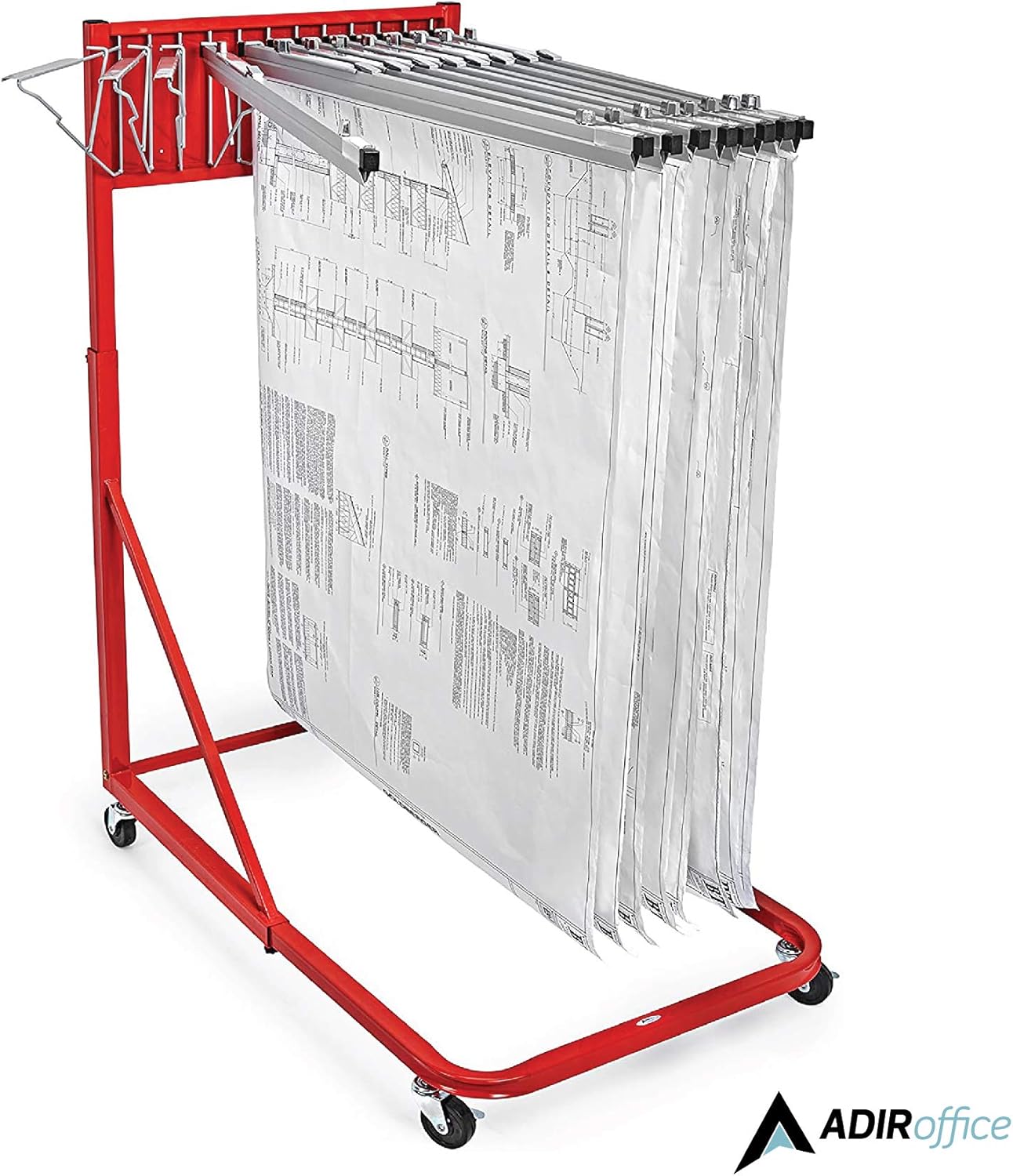 Vertical File Rolling Stand for Blueprints, Red