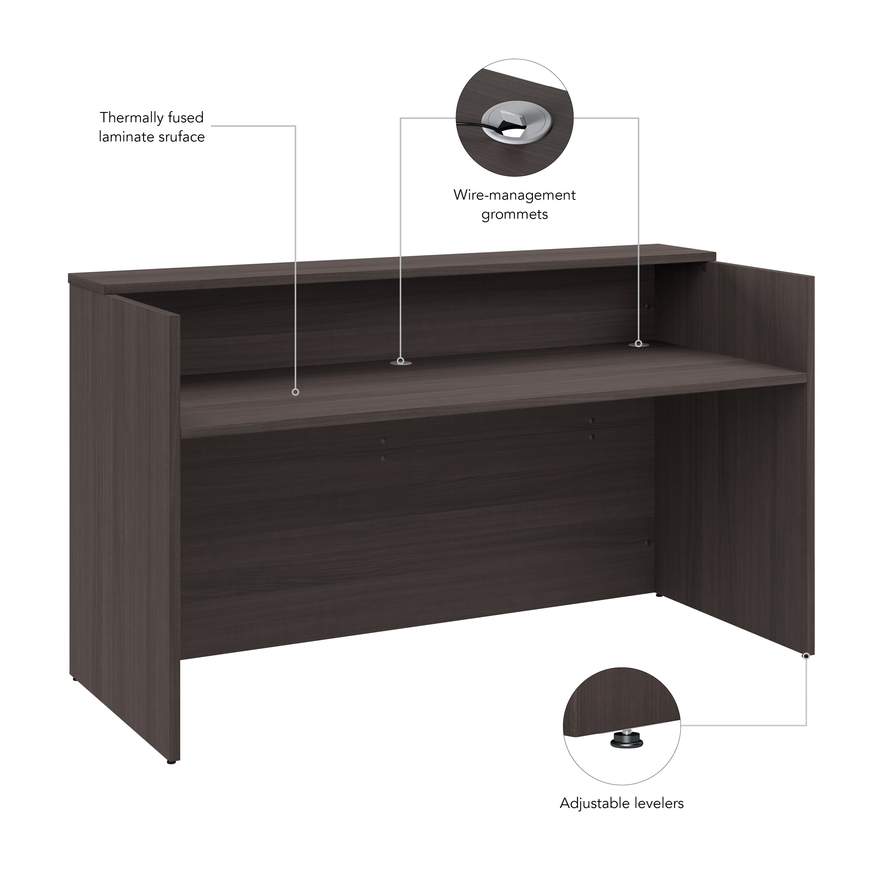 Bush Business Furniture Arrive 72W x 30D Reception Desk with Shelf in Storm Gray - 71.02" Width x 29.49" Depth x 40.35" Height