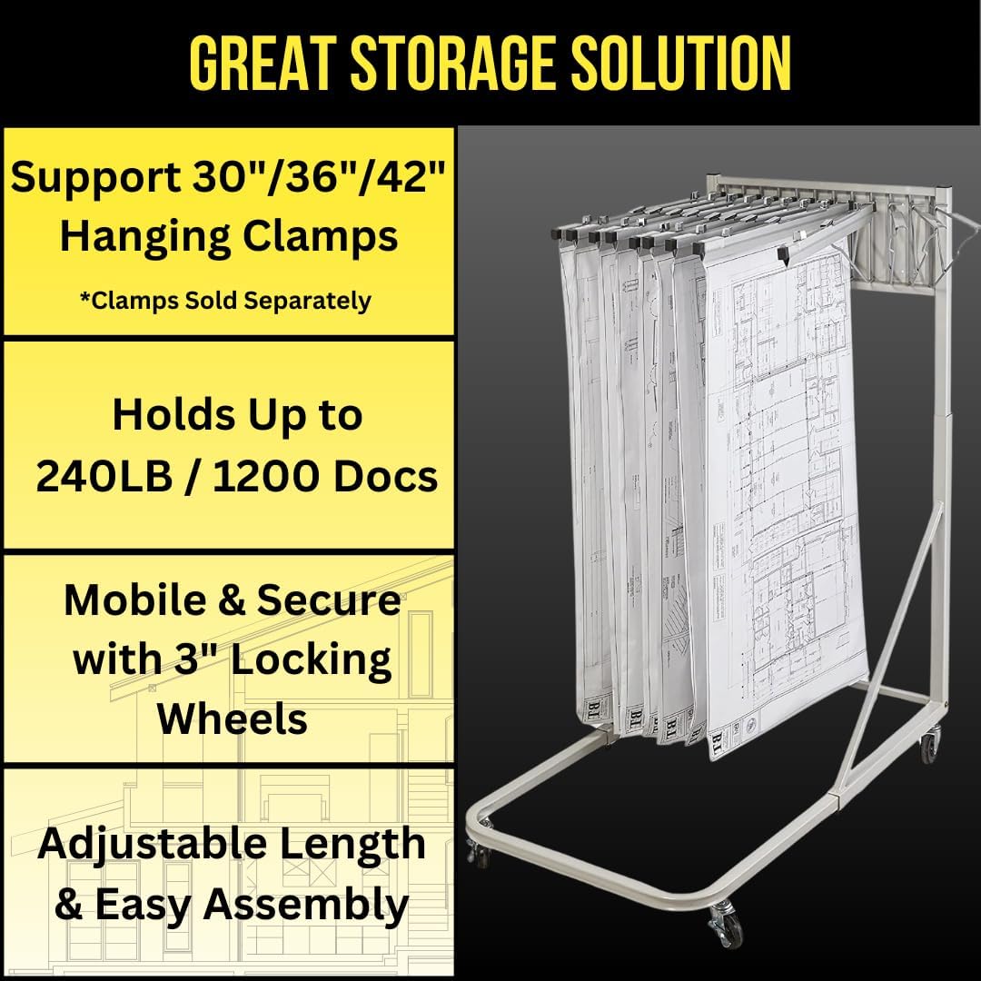 Steel Vertical File Blueprint Rolling Stand, Grey