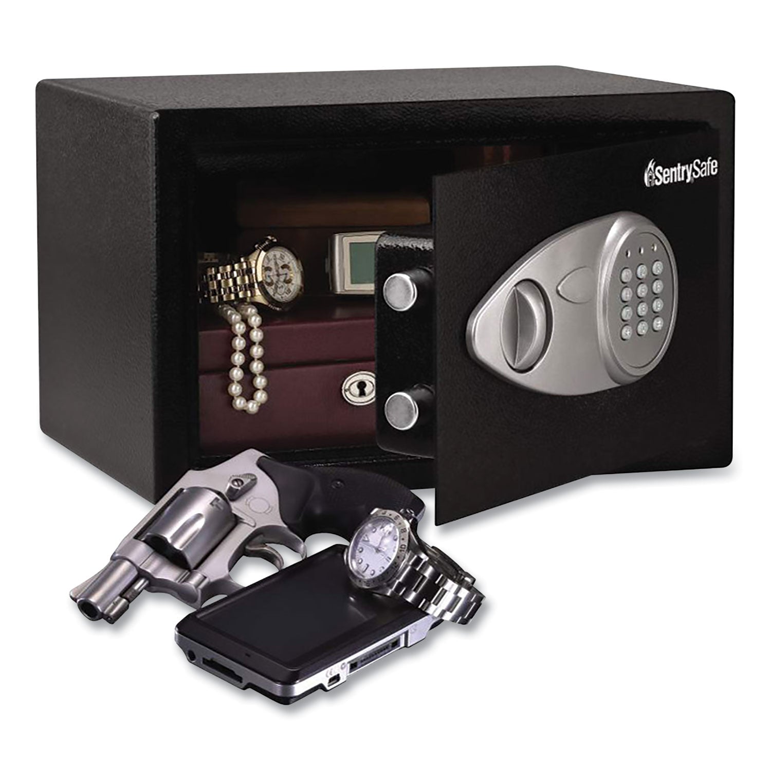 0.50 ft³ - Key Lock - 2 Live-locking Bolt(s) - Internal Size 8.50" Height x 13.62" Width x 8.62" Depth - Overall Size 8.7" Height x 13.8" Width x 10.6" Depth - Black - Steel