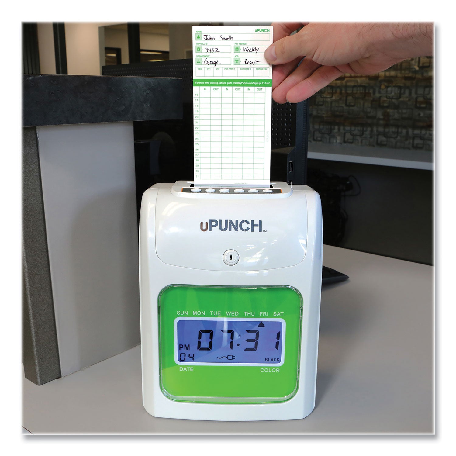 Hn1500 Electronic Non-Calculating Time Clock Bundle, Lcd Display, Beige/green