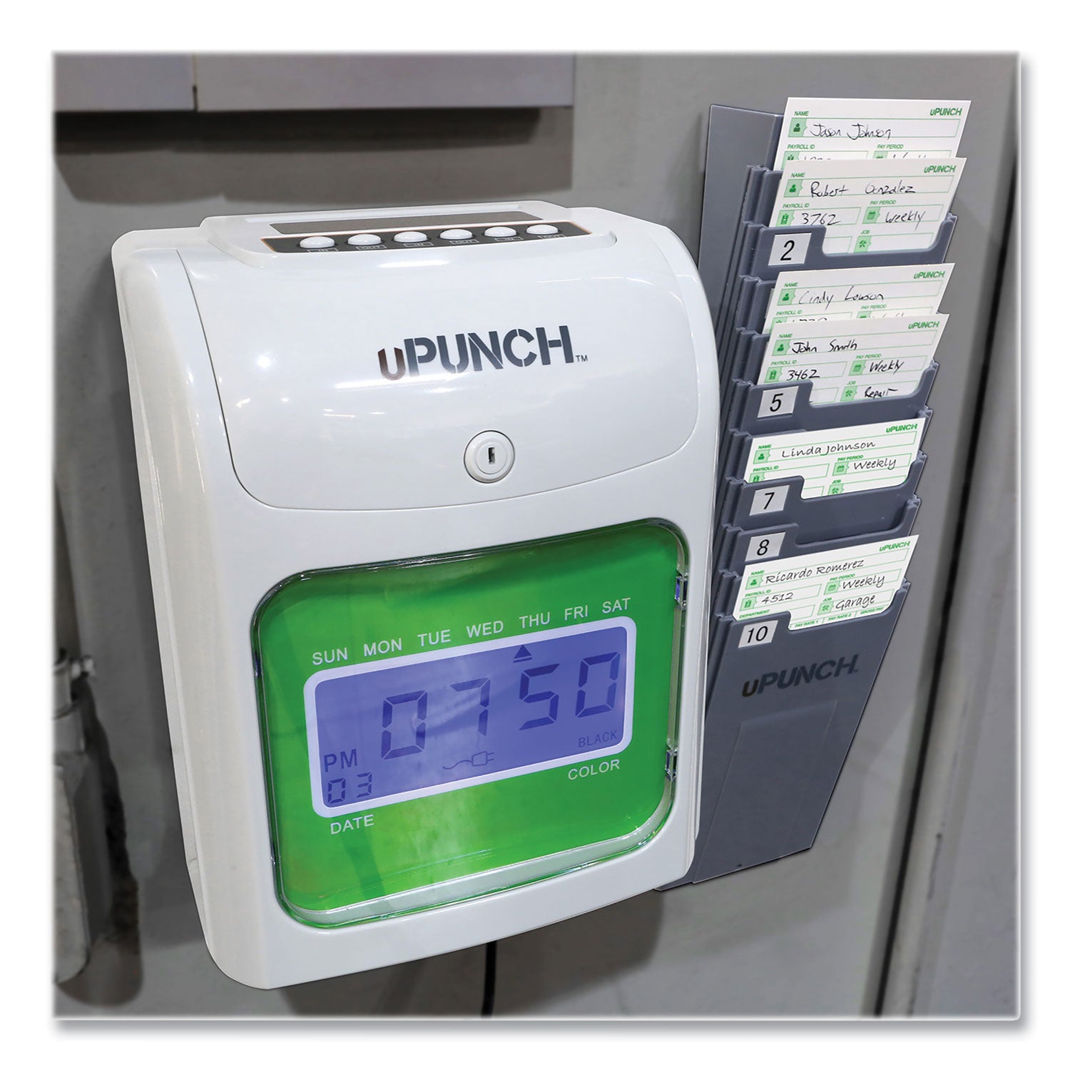Hn1500 Electronic Non-Calculating Time Clock Bundle, Lcd Display, Beige/green