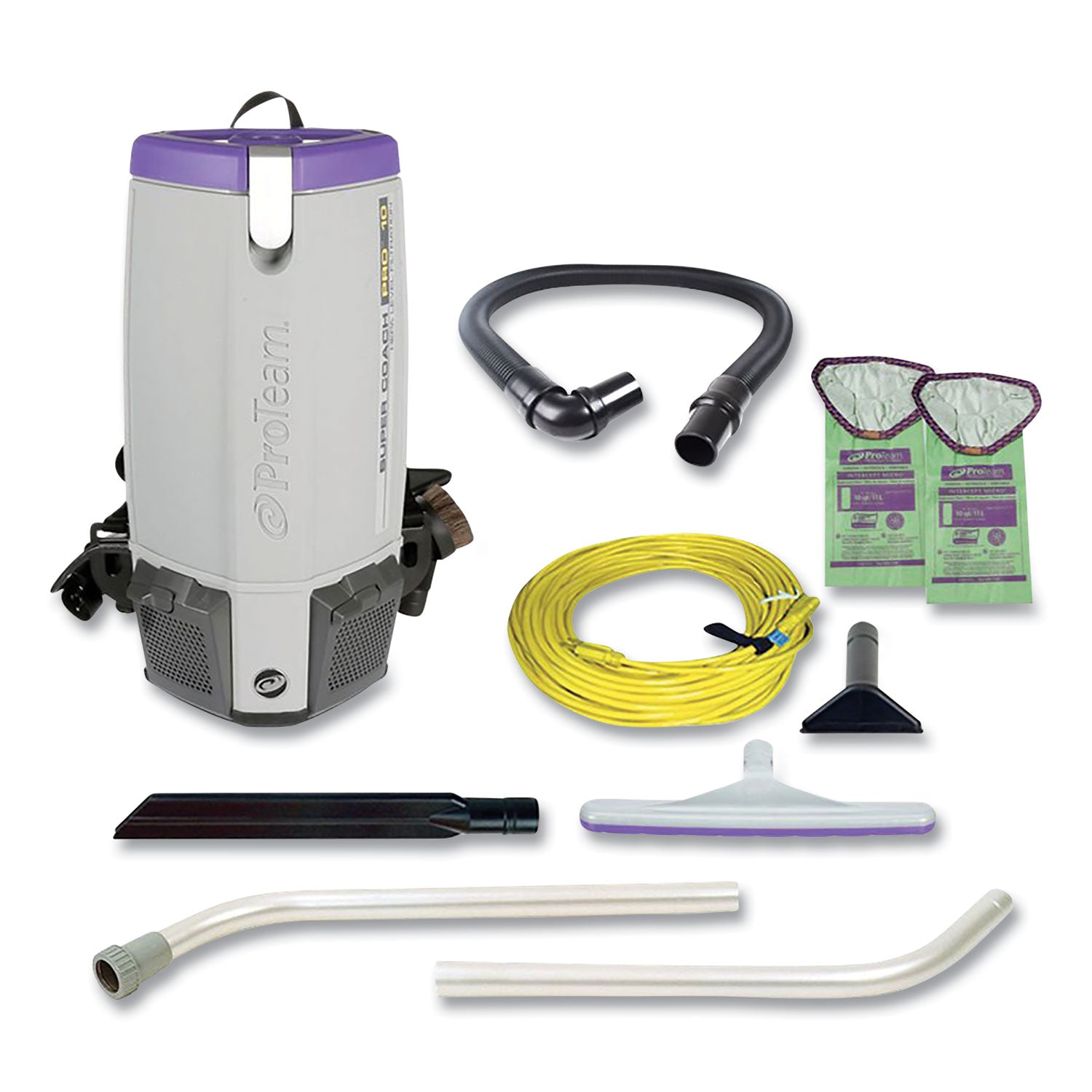 Super Coach Pro 10 Backpack Vacuum With Xover Fixed-Length Two-Piece Wand, 10 Qt Tank Capacity, Gray/Purple