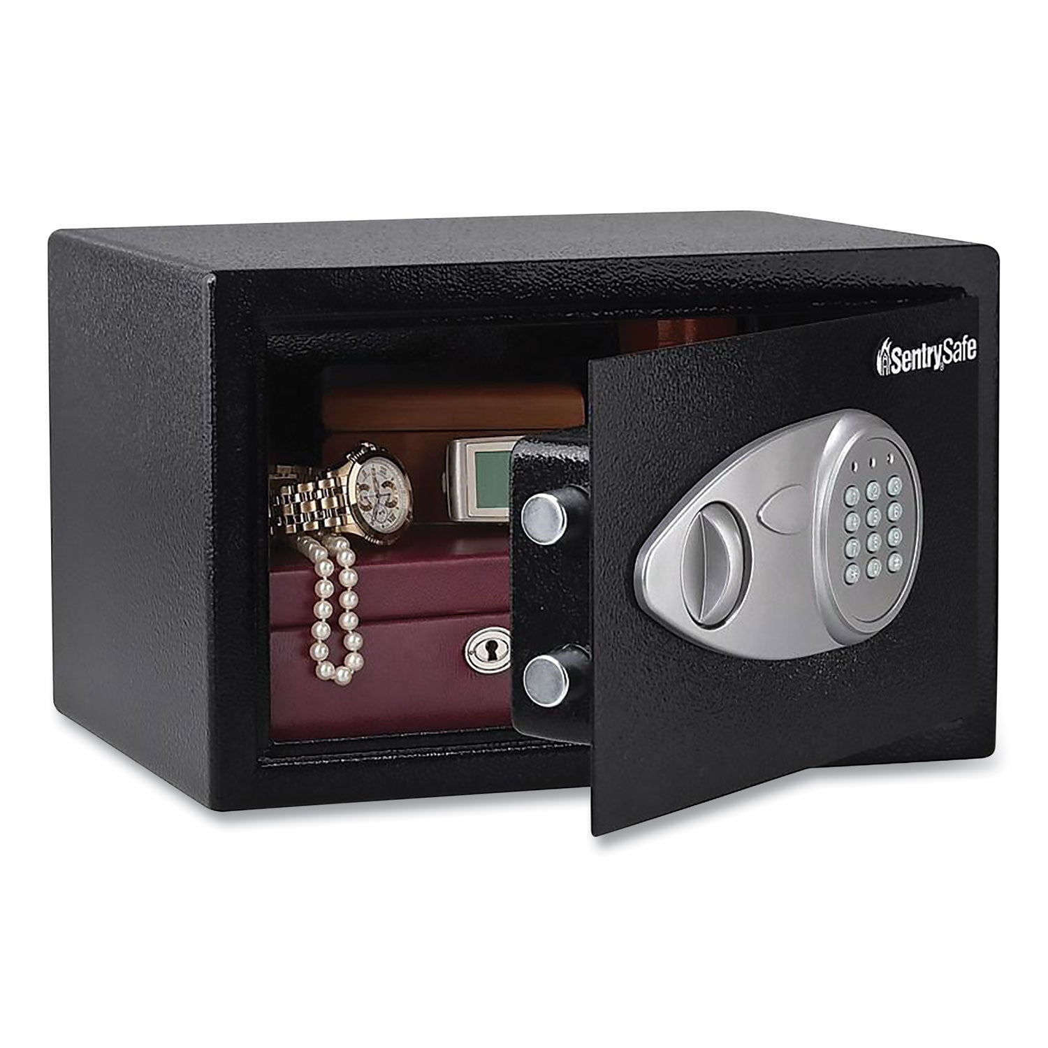 0.50 ft³ - Key Lock - 2 Live-locking Bolt(s) - Internal Size 8.50" Height x 13.62" Width x 8.62" Depth - Overall Size 8.7" Height x 13.8" Width x 10.6" Depth - Black - Steel