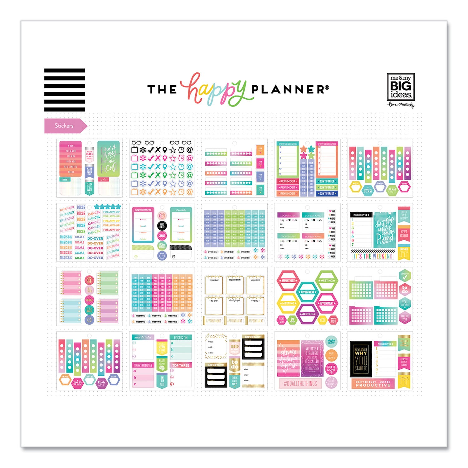 Productivity Multi Accessory Pack, 20 Double-Sided Pre-Punched Cards, 20 Half-Sheet Stickers, 3 Sticky Note Pads