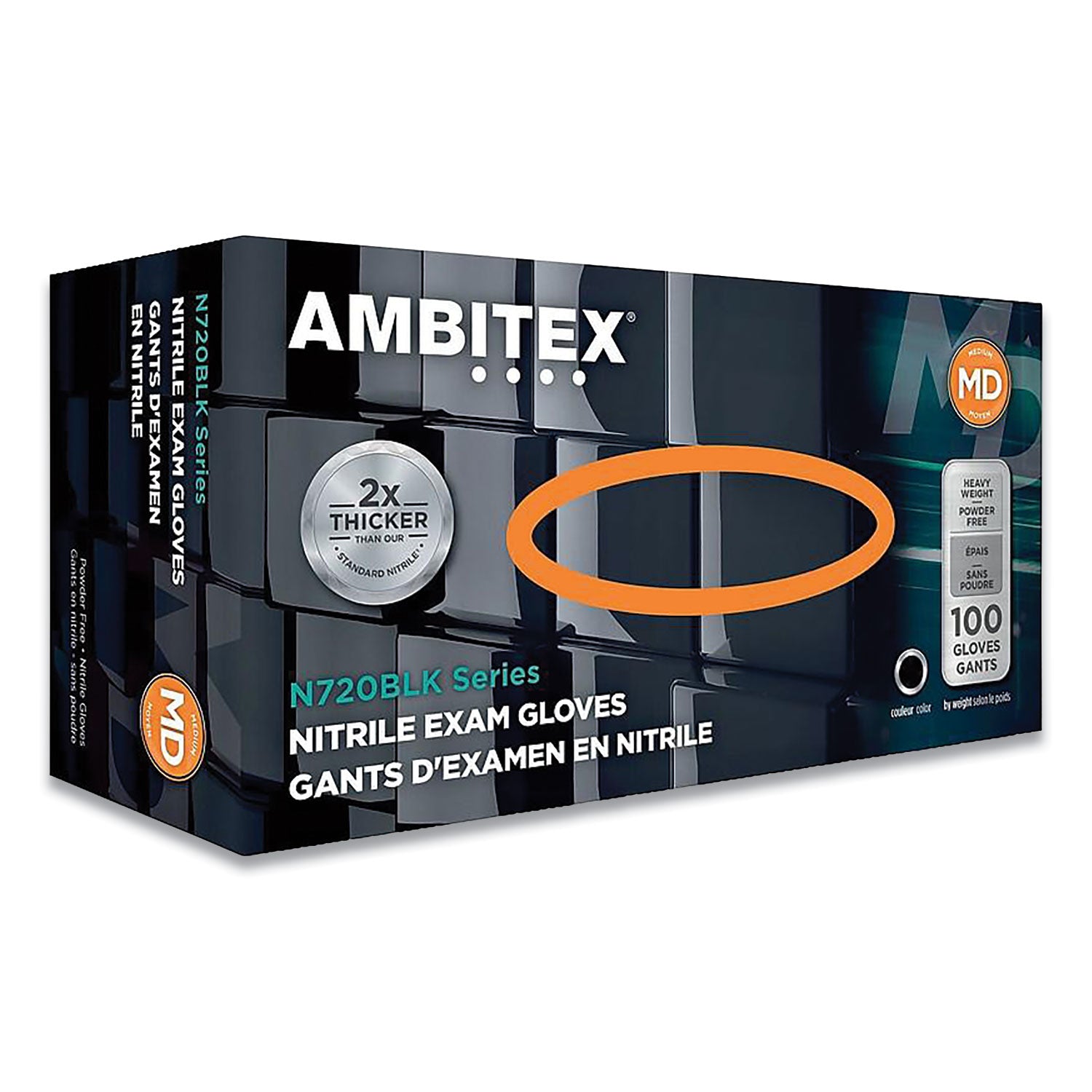 N720 SERIES POWDER-FREE NITRILE GLOVES, 6 MIL, MEDIUM, BLACK, 100/BOX, 10 BOXES/CARTON