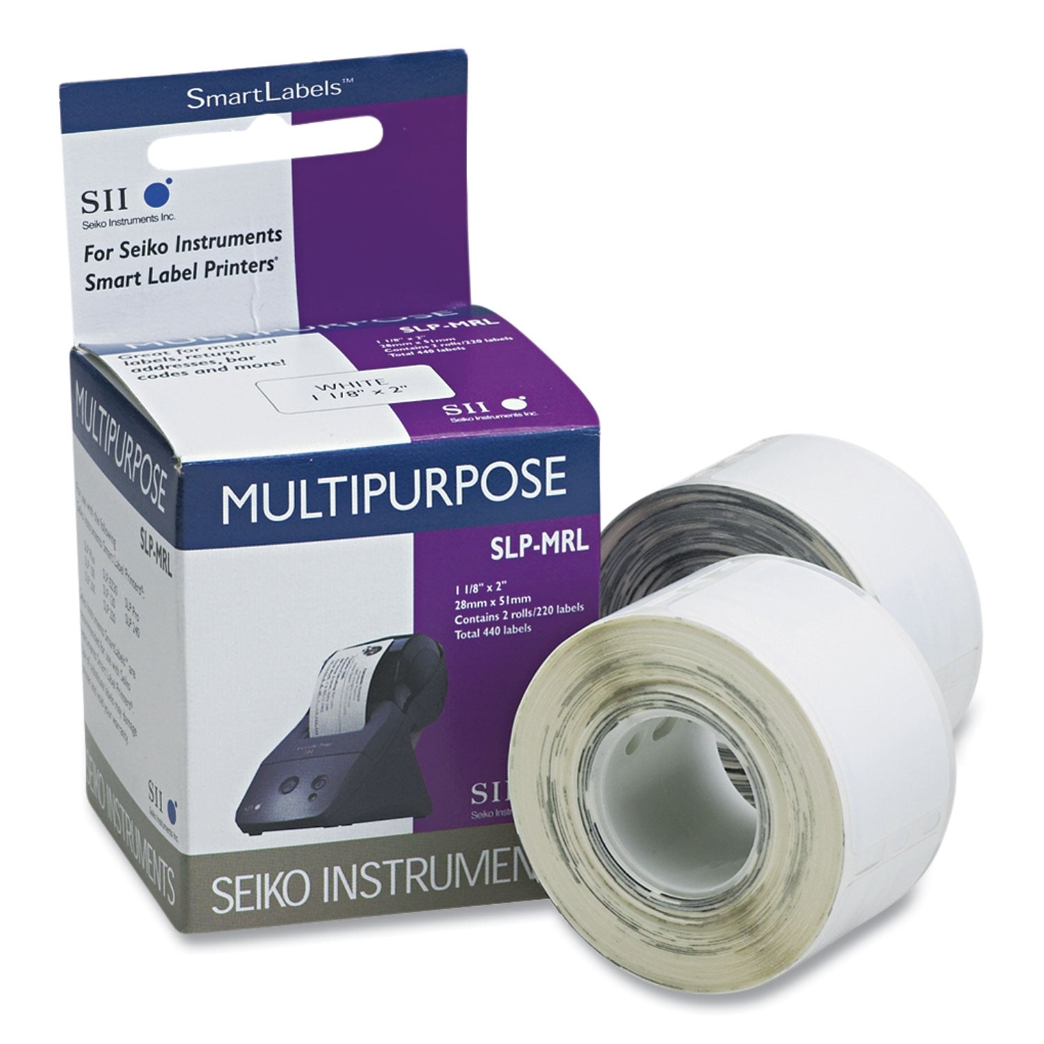 x 1 1/10" Width x 2 1/64" Length - Rectangle - Direct Thermal - White - Paper - Self-adhesive - 220 / Roll - For Label Printer - 1 Box