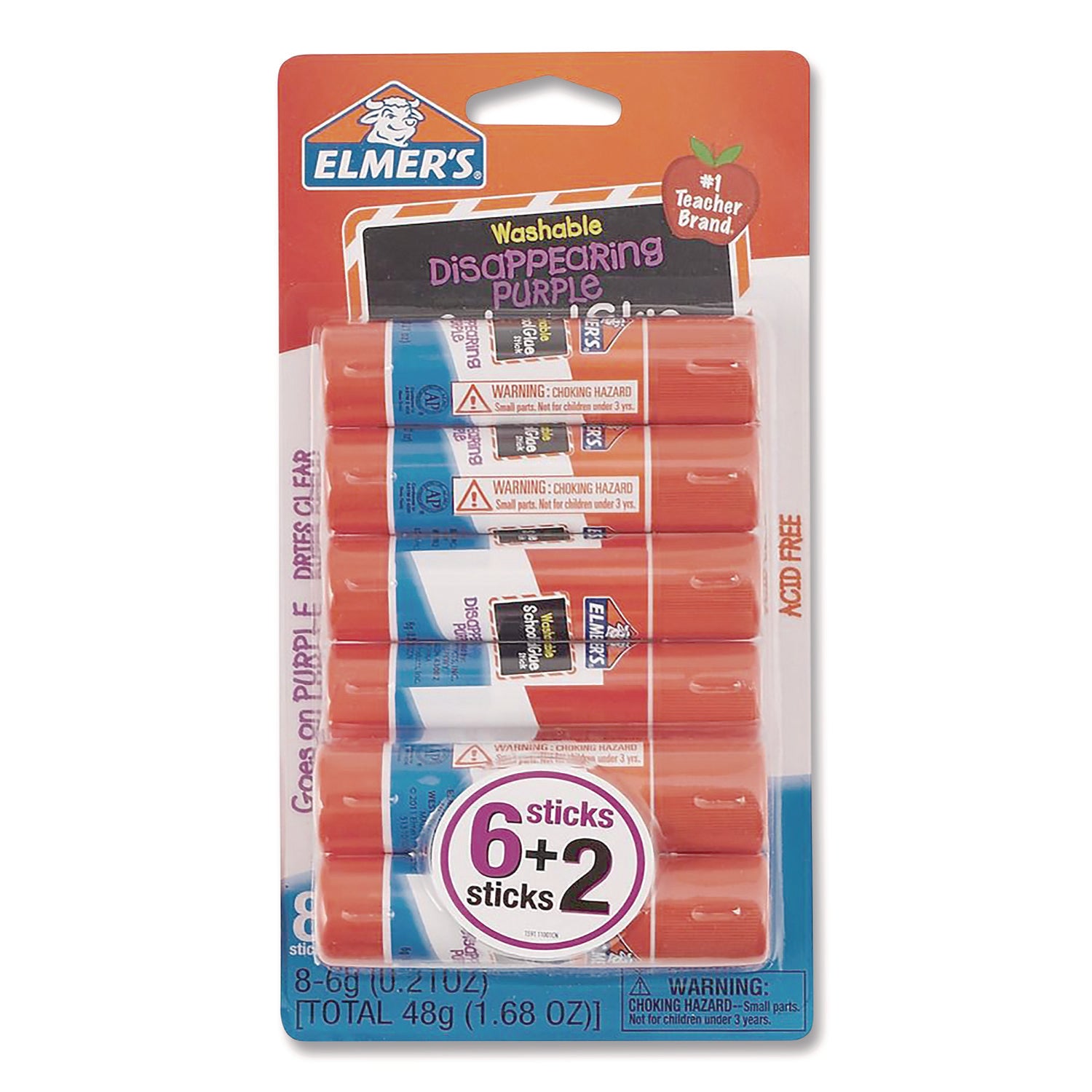 DISAPPEARING PURPLE SCHOOL GLUE STICK, 0.21 OZ, DRIES CLEAR, 8/PACK